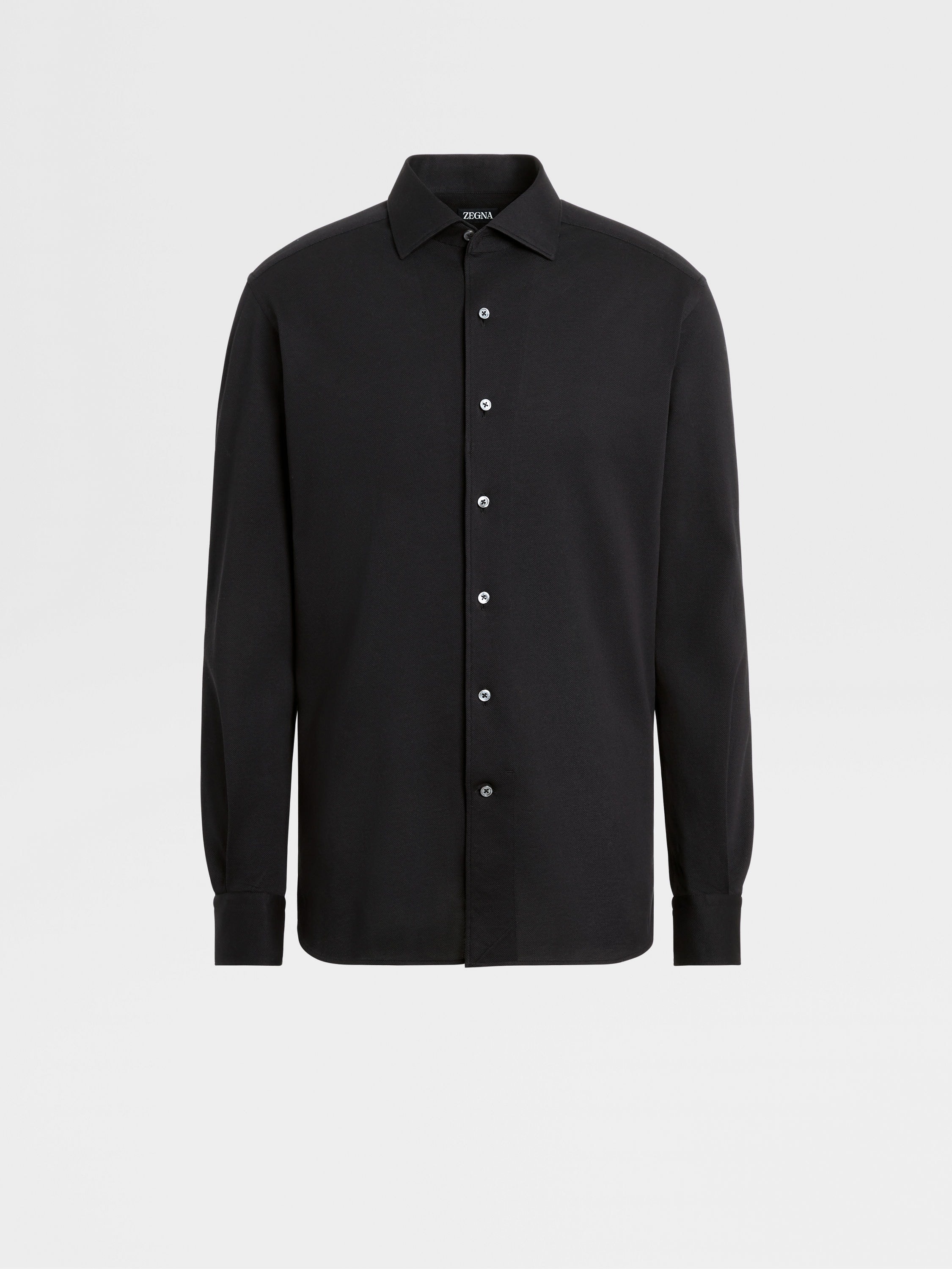 BLACK COTTON JERSEY LONG-SLEEVE SHIRT - 1