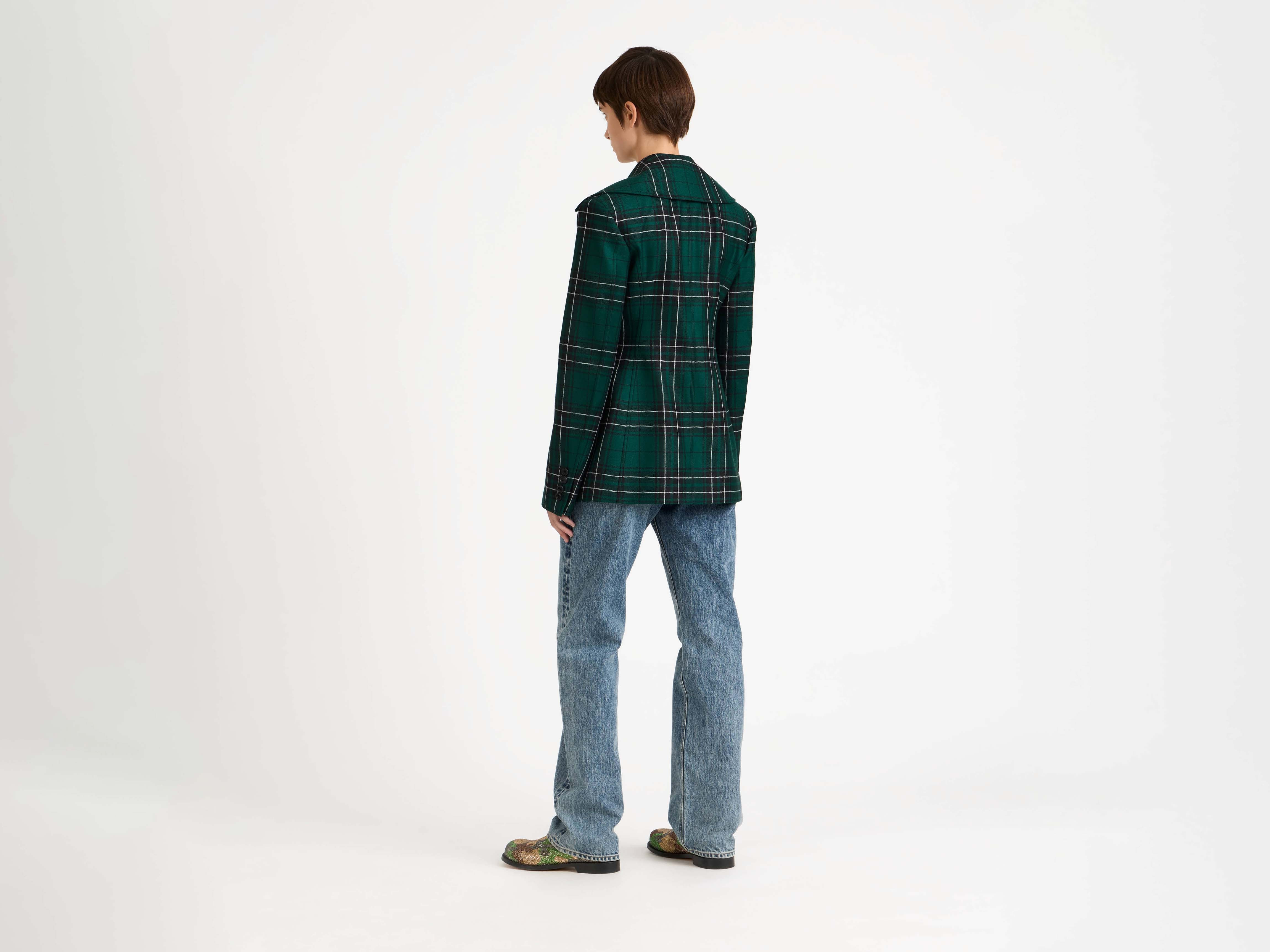 FITTED WAIST TAILORED JACKET IN FOREST GREEN - 3