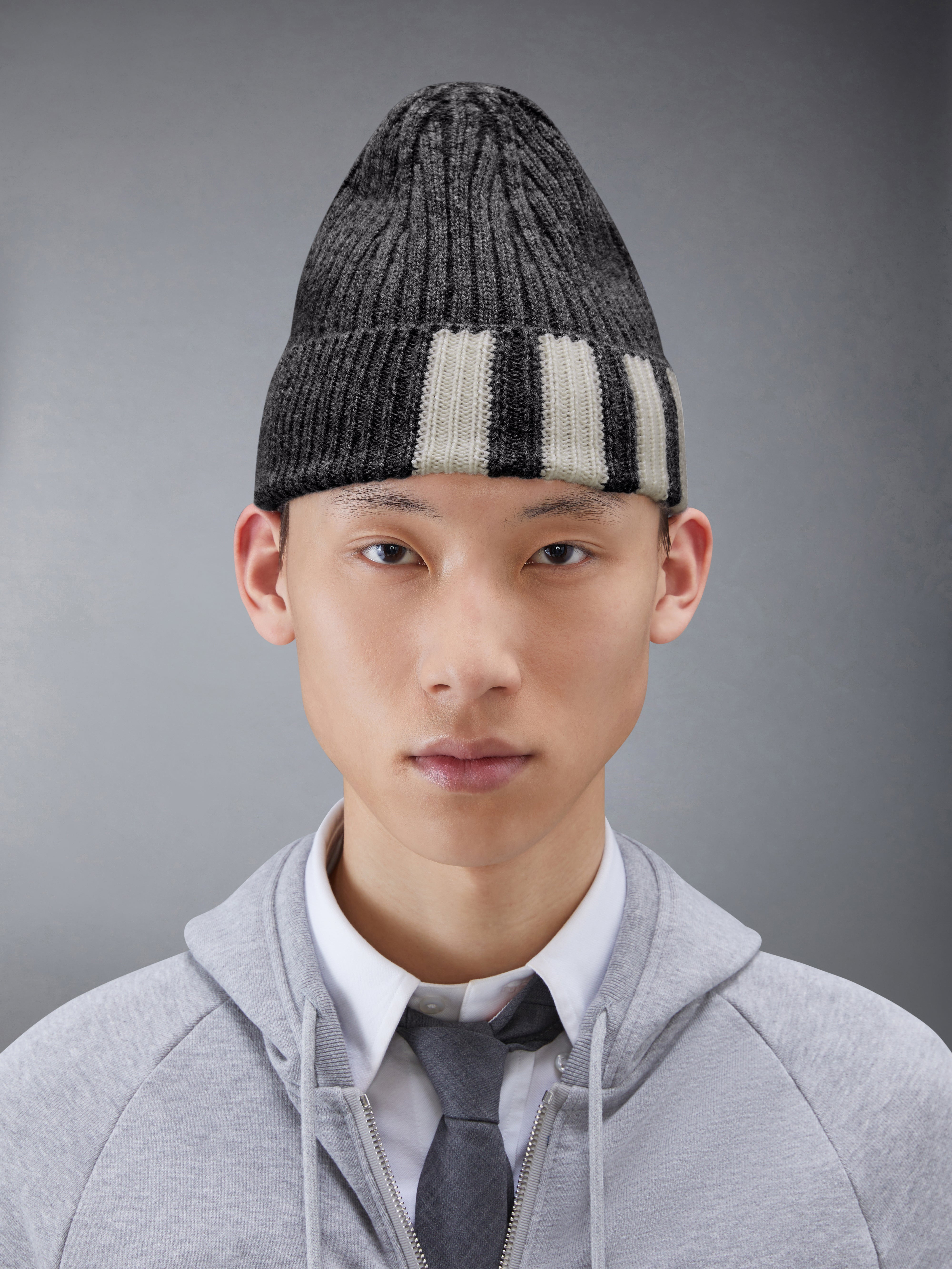4-Bar stripe cashmere rib beanie - 4