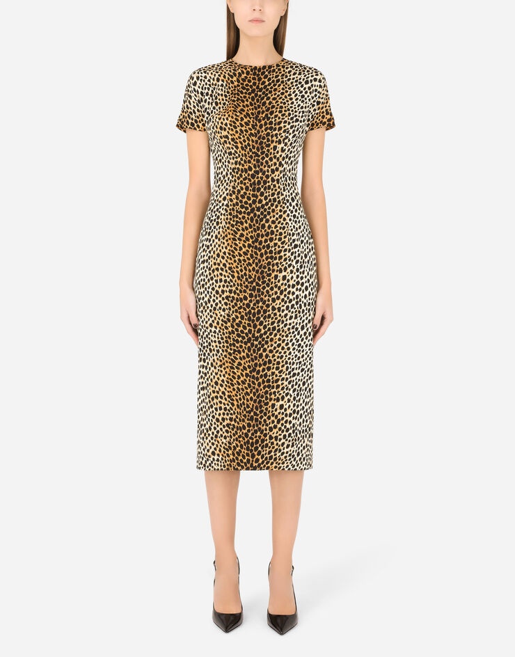 Charmeuse calf-length dress with ocelot print - 1