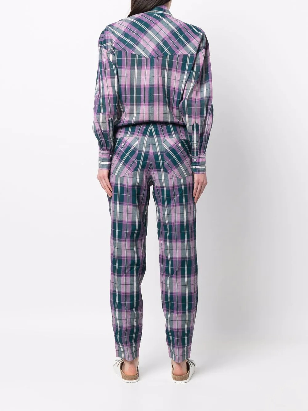 check-print button-up jumpsuit - 4