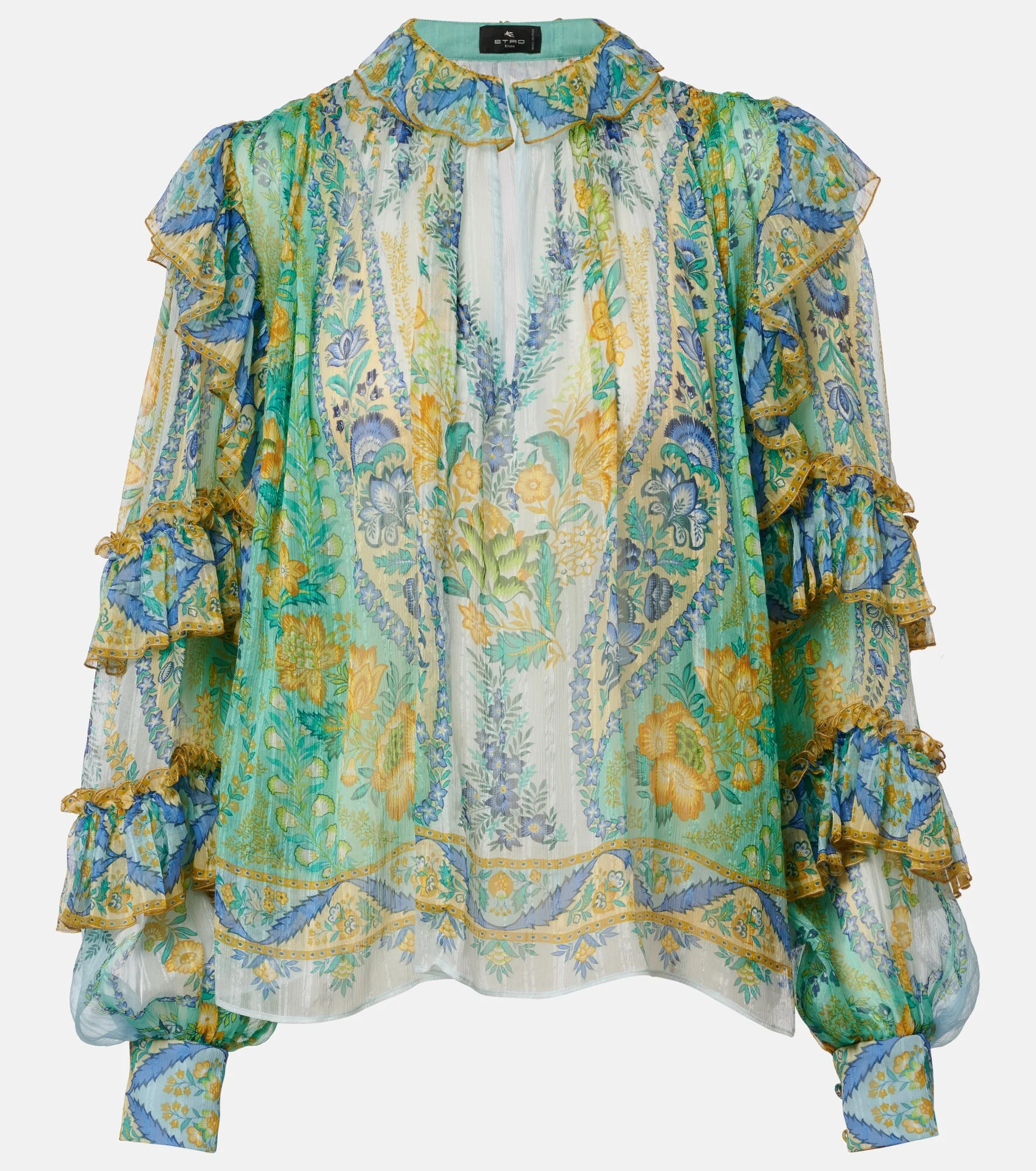Floral ruffled silk blouse - 1