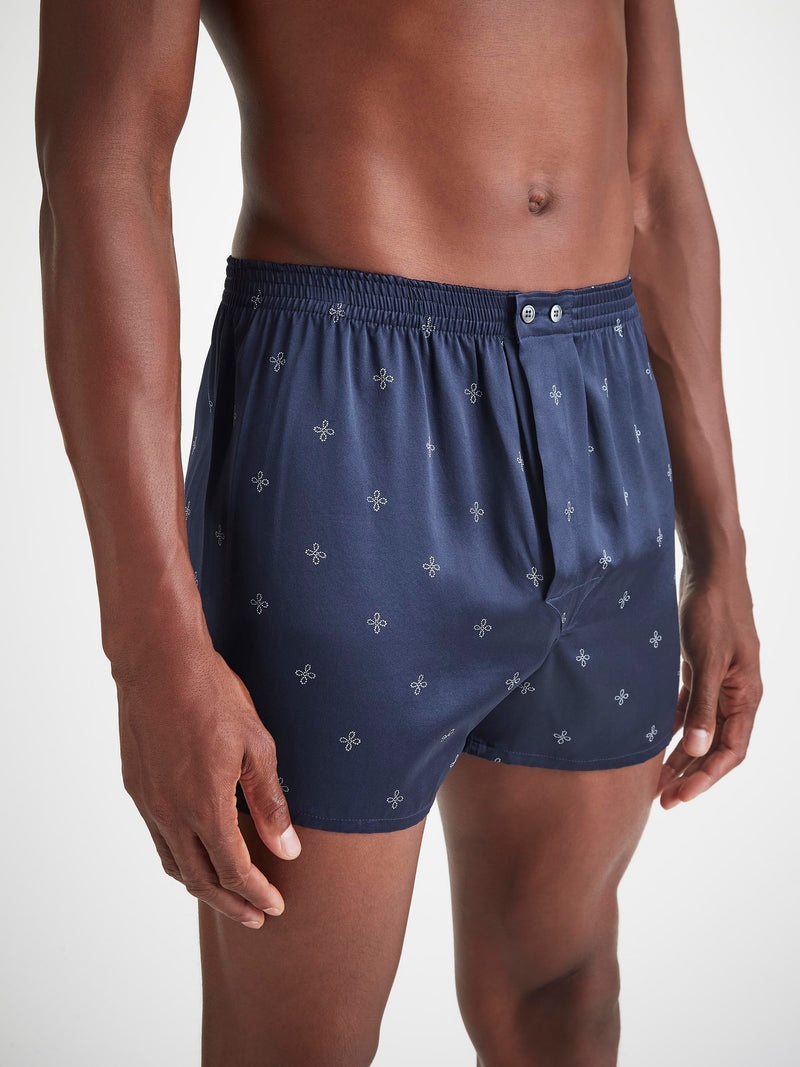 Men's Classic Fit Boxers Silk Satin Navy Sailor's Knot Print - 3