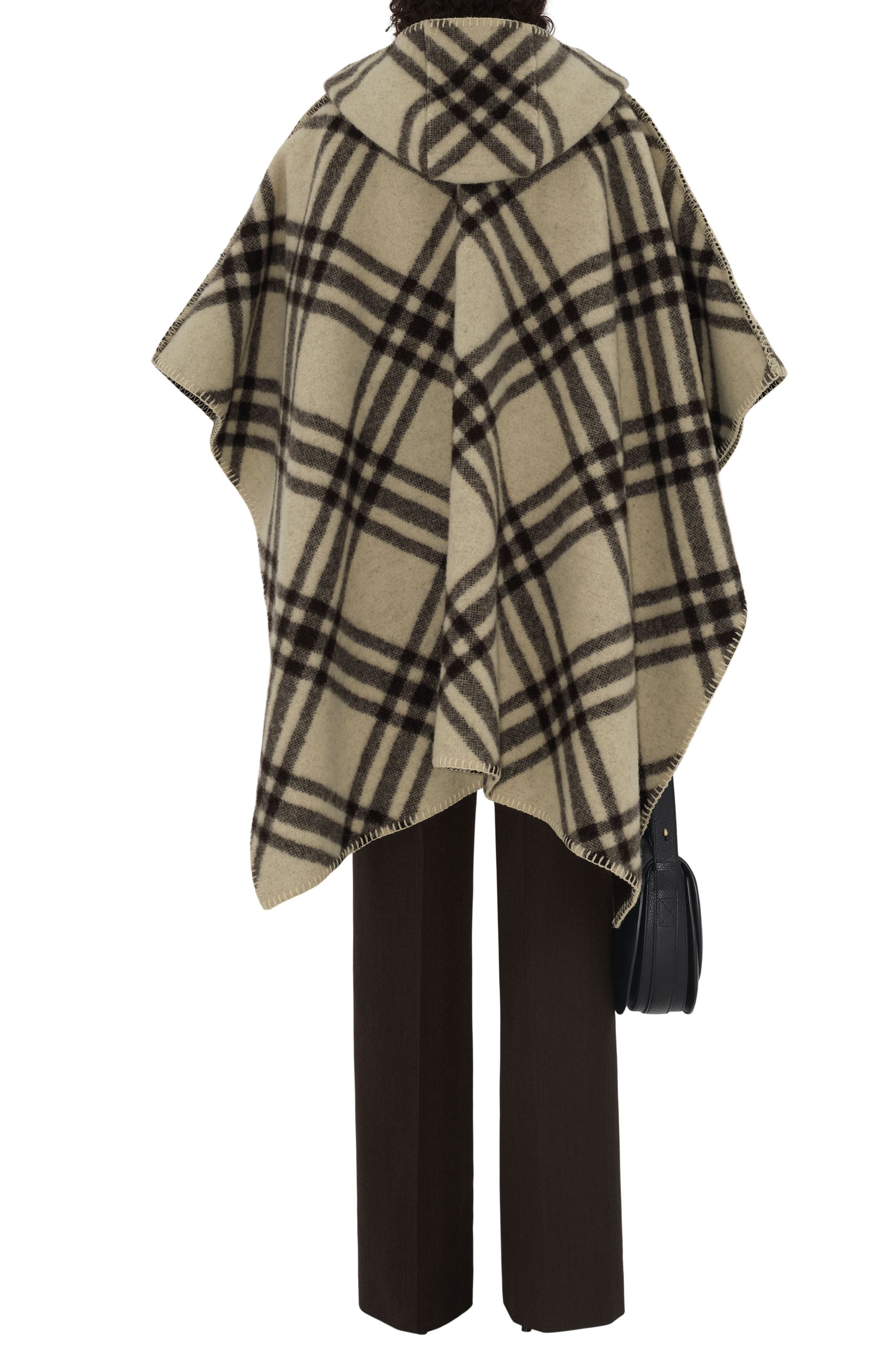 burberry Catherine Tie Bar Check Hooded Wool Cape in Candle at Nordstrom - 2