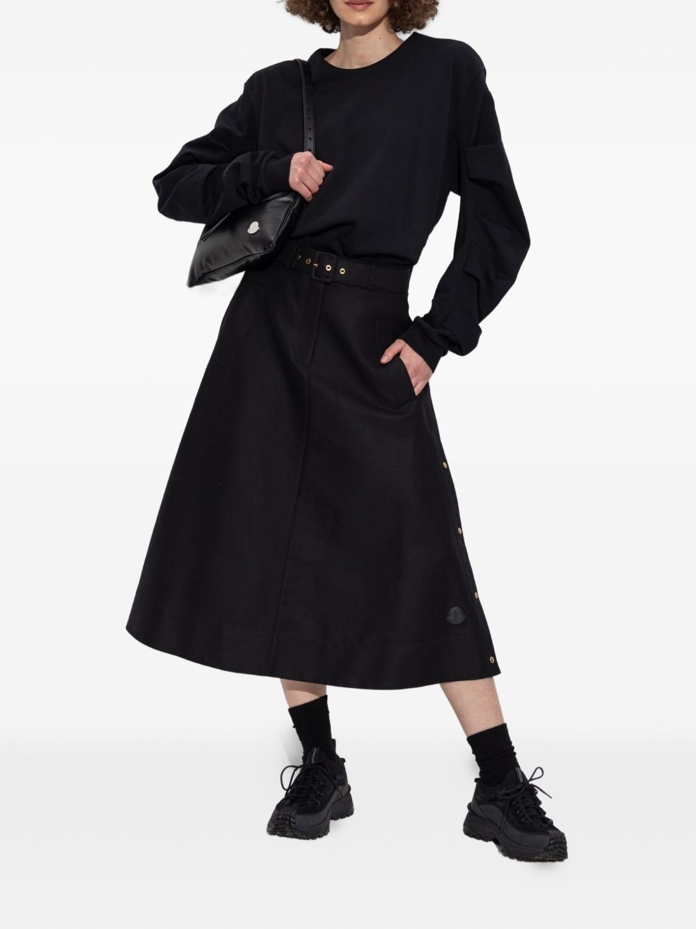 belted button-fastening midi skirt - 2