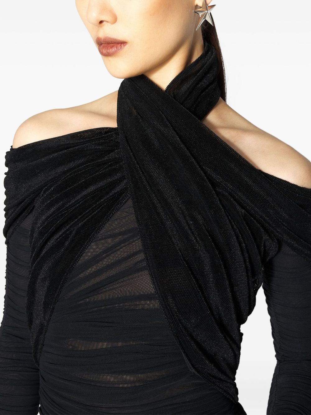 cross-neckline draped midi dress - 4