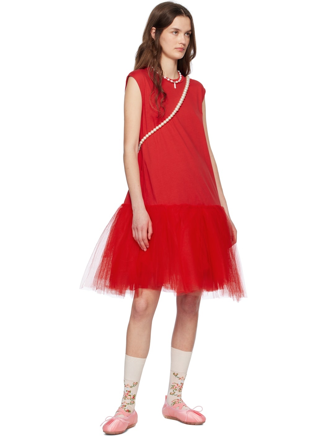 Red Relaxed Ballet Tutu Midi Dress - 5