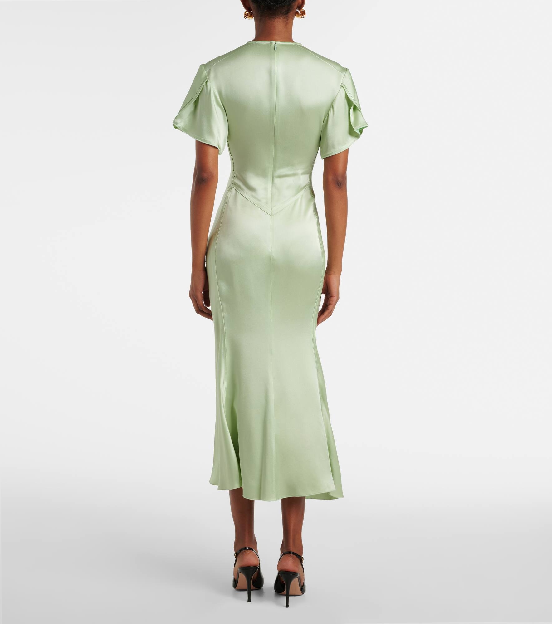 Gathered crêpe satin midi dress - 3