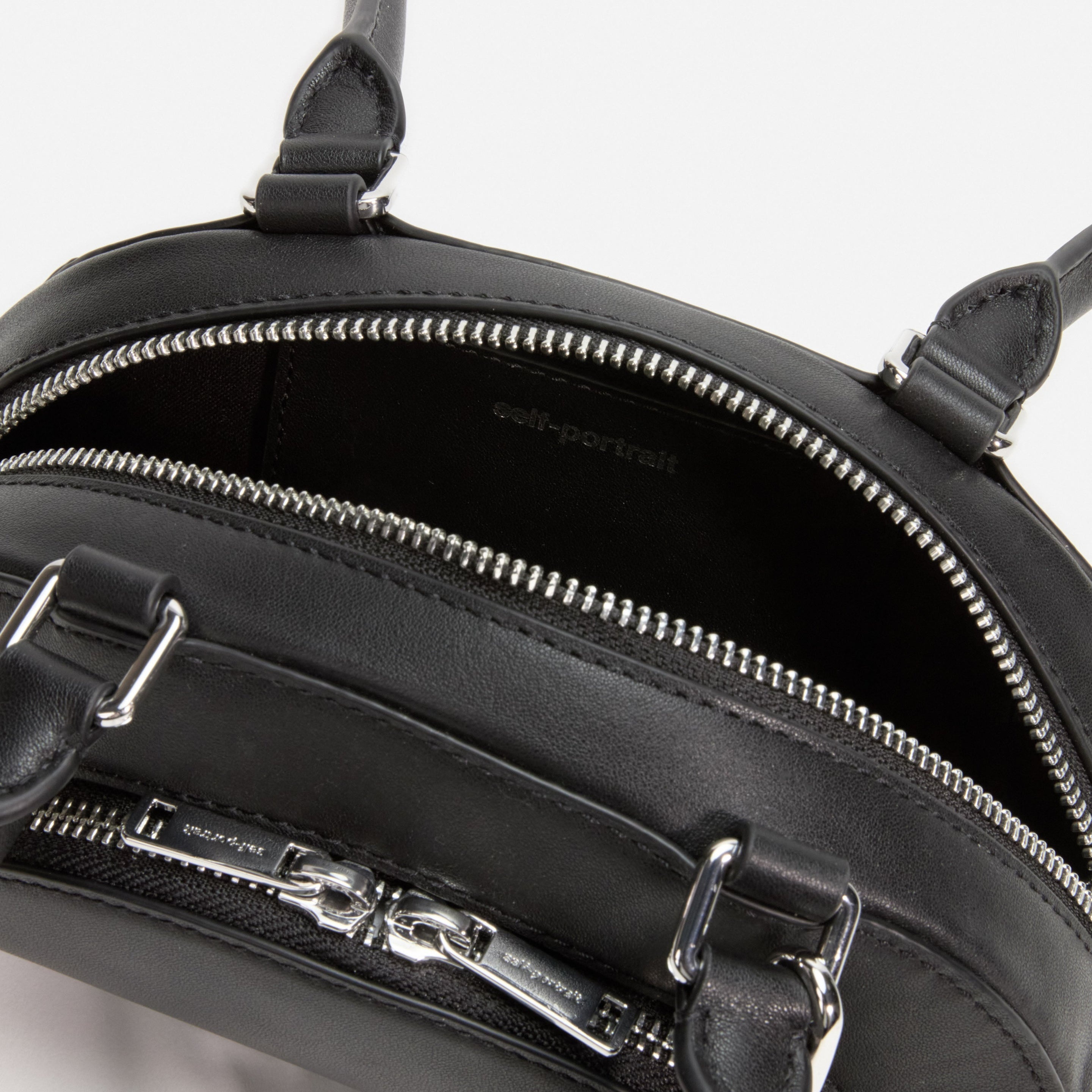 Black Leather Mini Shoulder Bag With Charm - 4