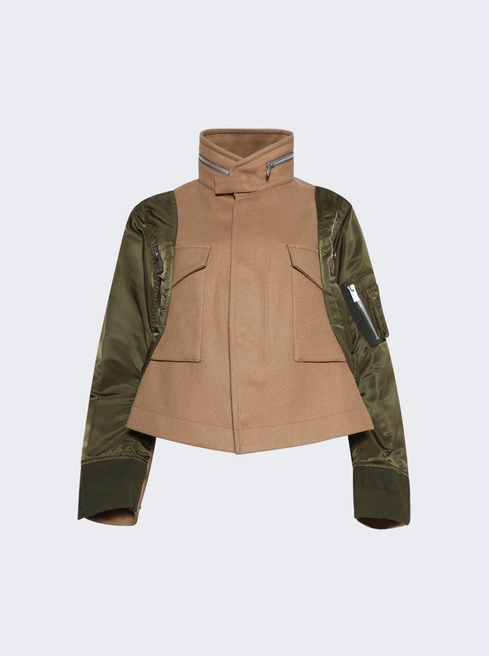 Wool Melton X Nylon Twill Jacket Olive - 1