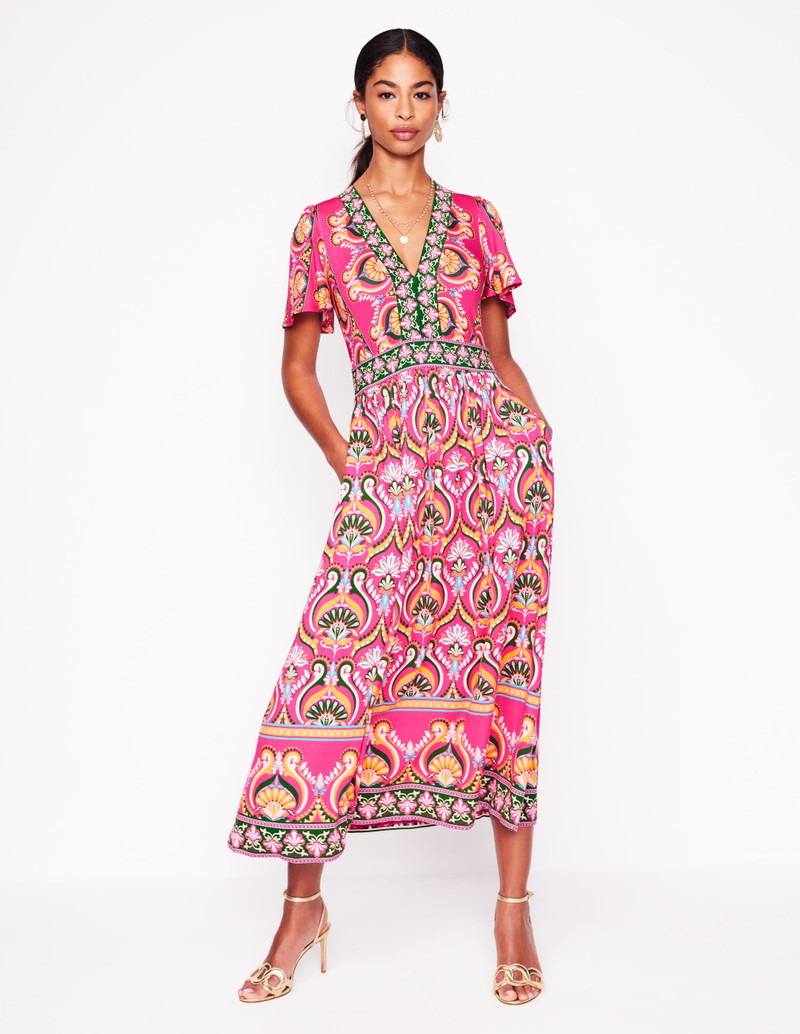 Ellie Flutter Maxi Tea Dress-Pink Peony, Ornamental Floral 6
