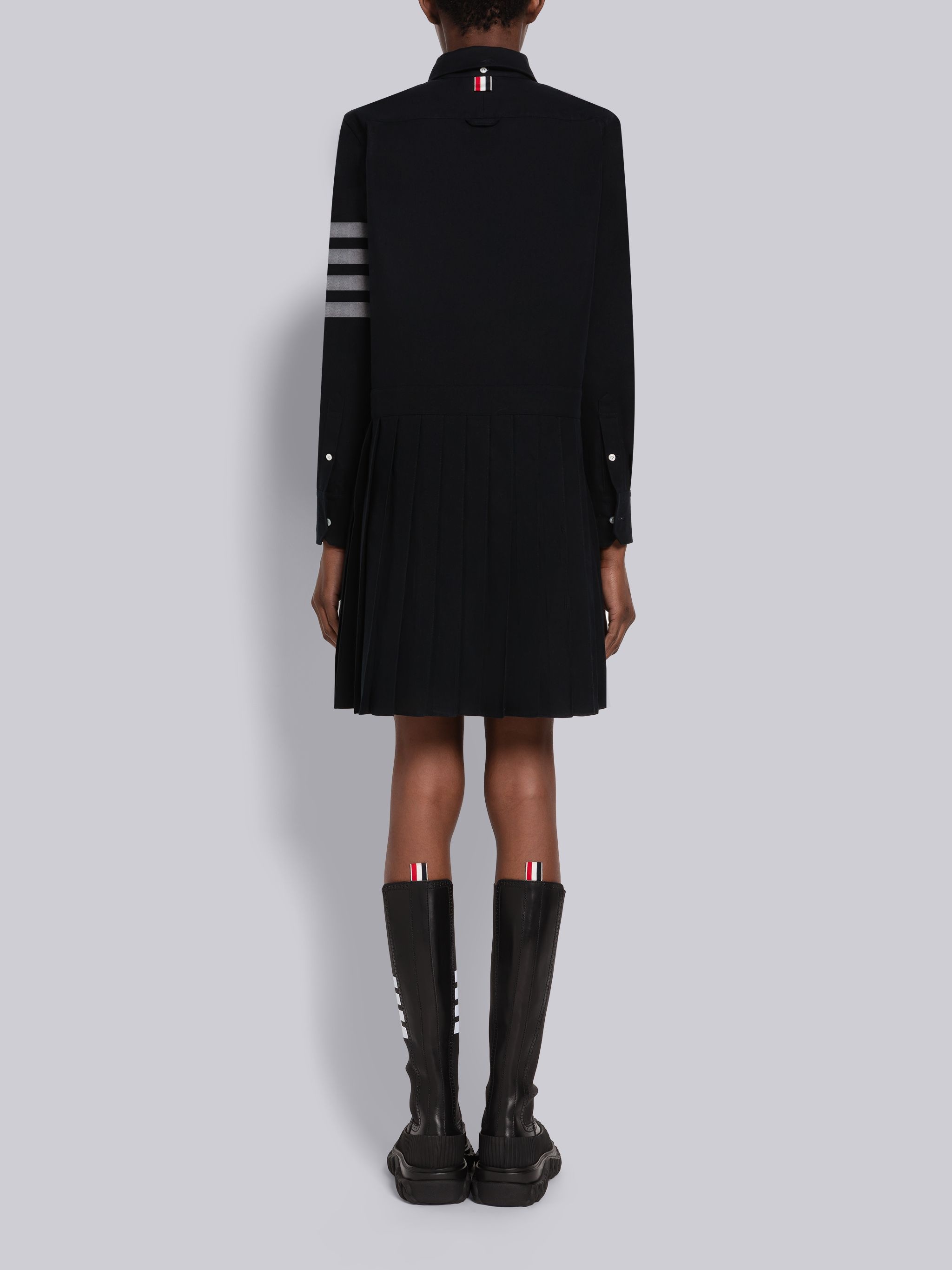 Flannel Half Pleated 4-Bar Shirtdress - 3