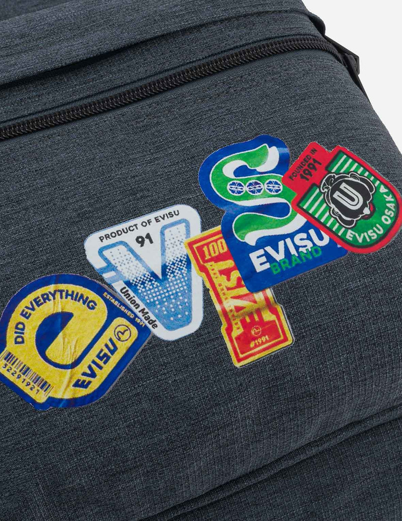 Faux Sticker Logo Print Denim Backpack 5