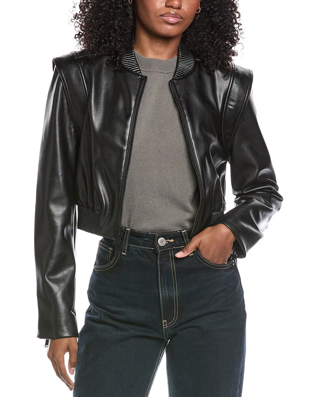 SIMKHAI Doreen Vegan Leather Bomber Jacket - 1