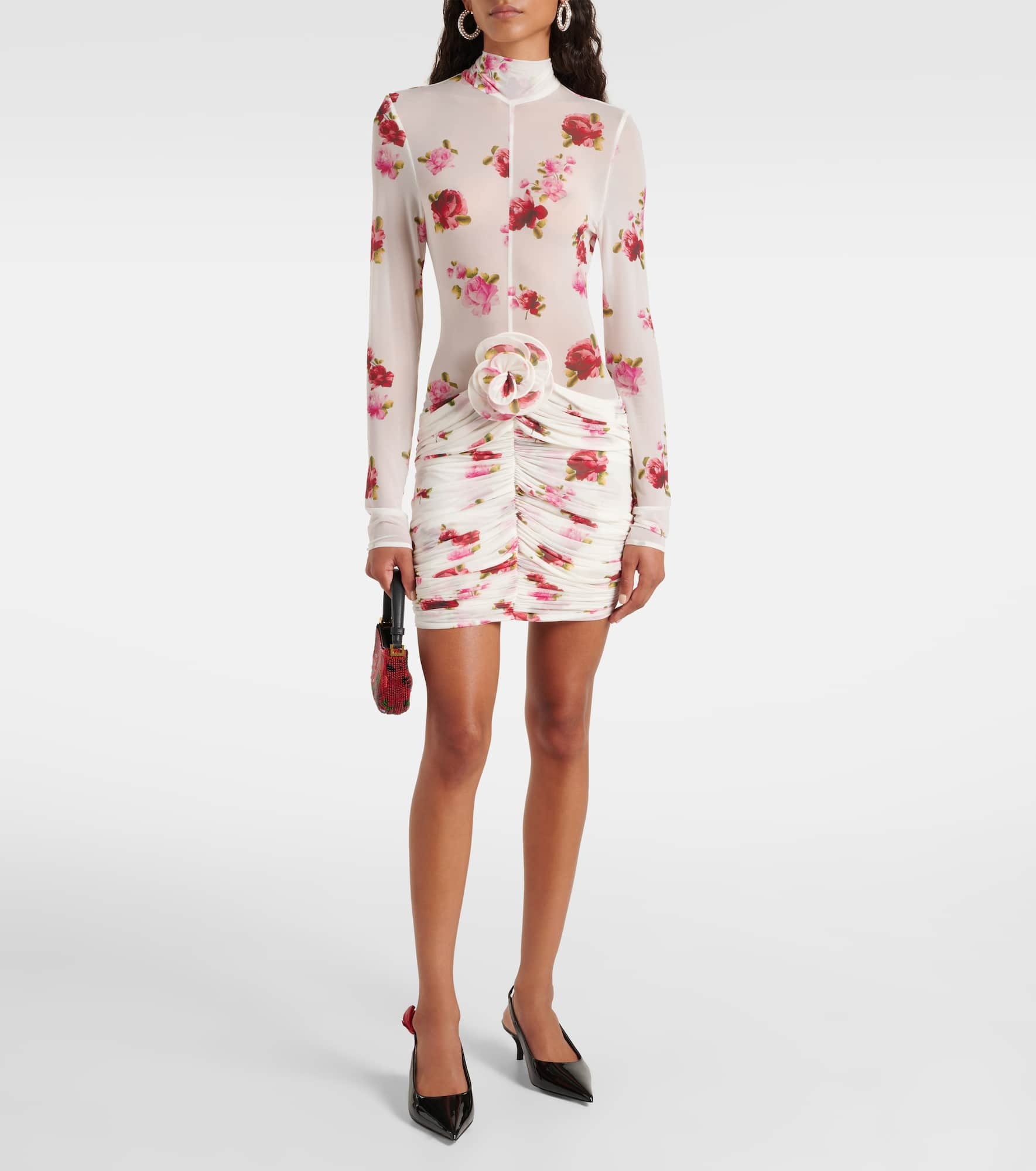 Floral-appliqué sheer jersey midi dress - 2