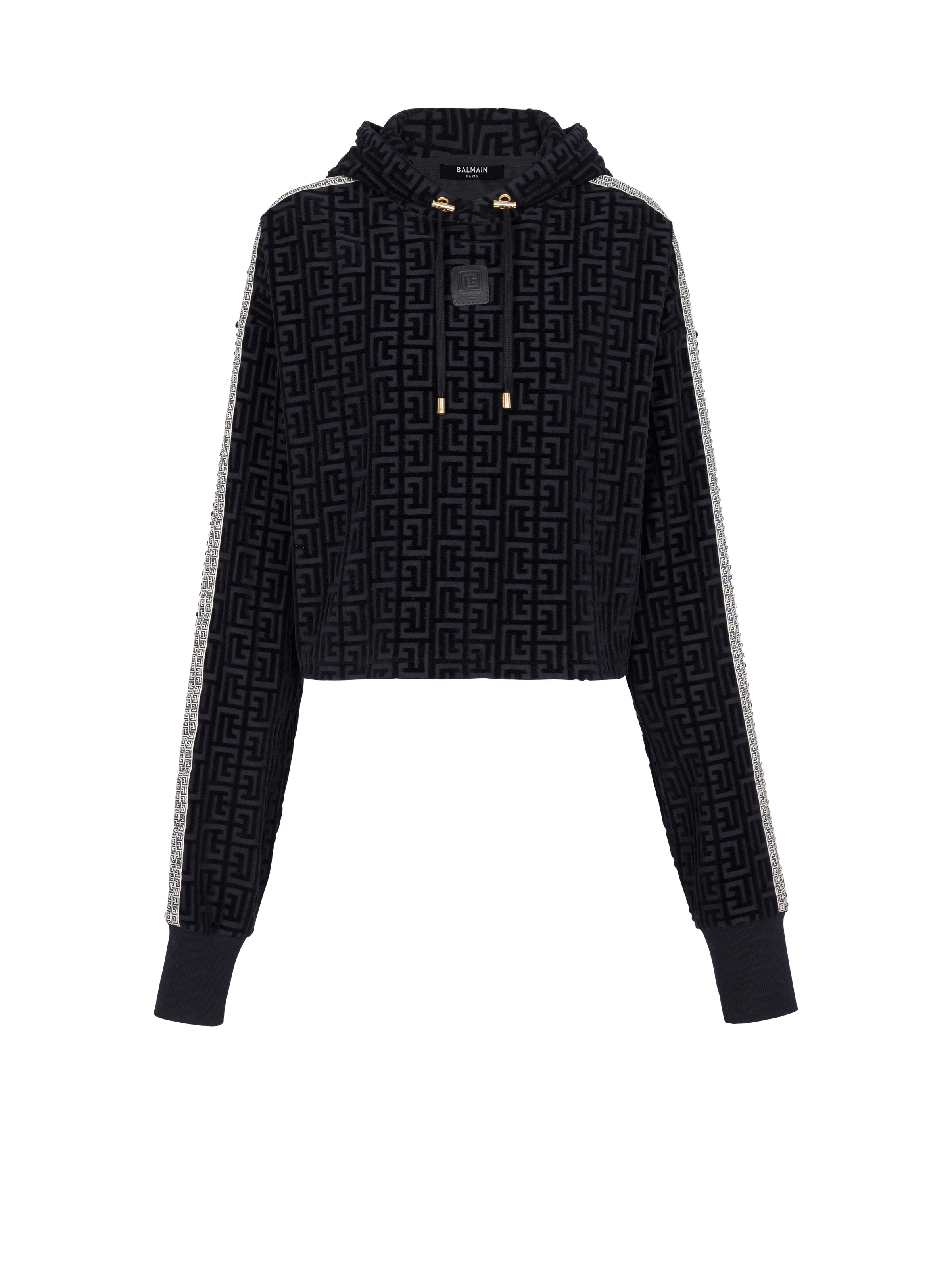 Monogrammed velvet cropped sweatshirt - 1