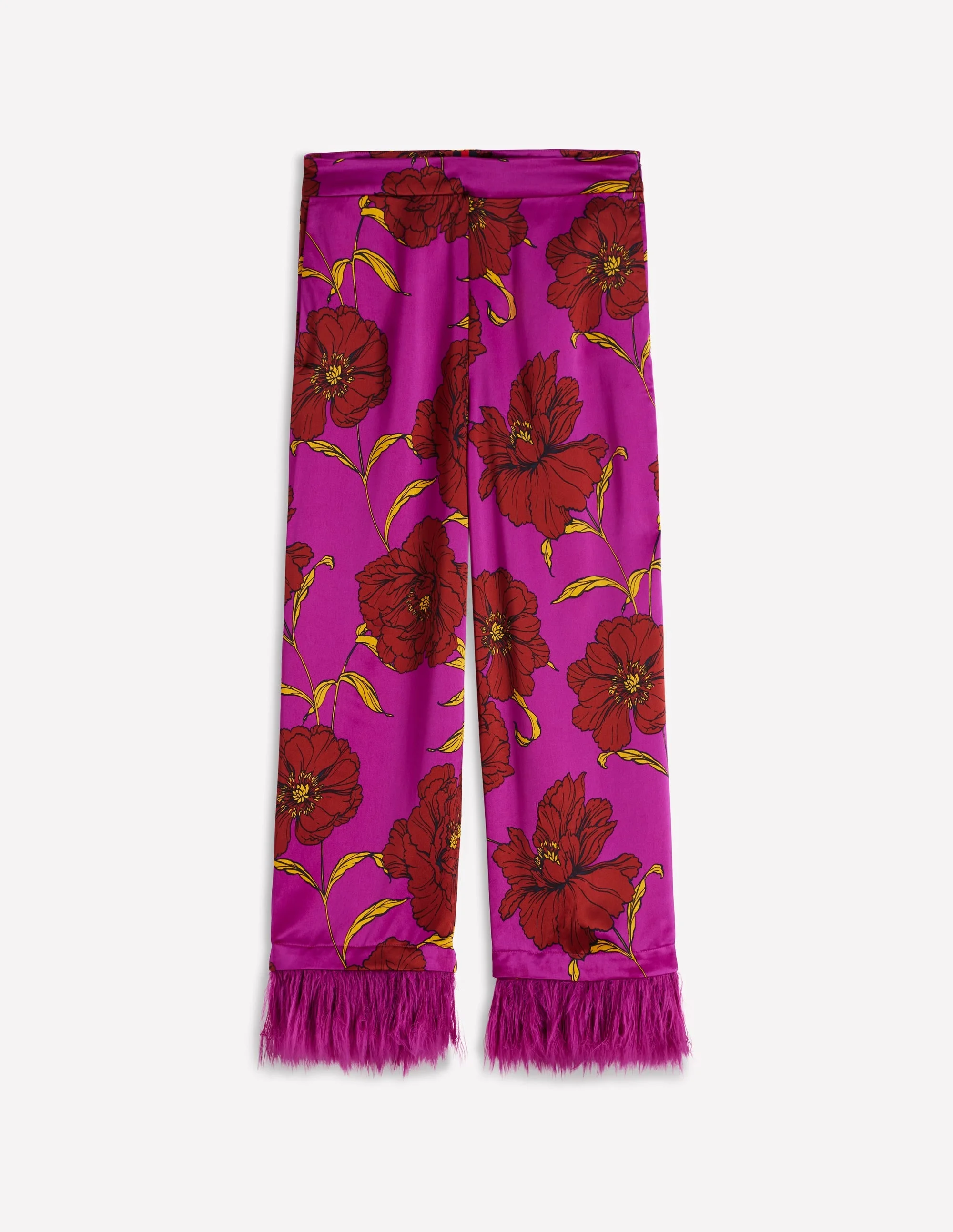 Faux Feather Trim Pants-Regal Purple, Peony Bloom - 1