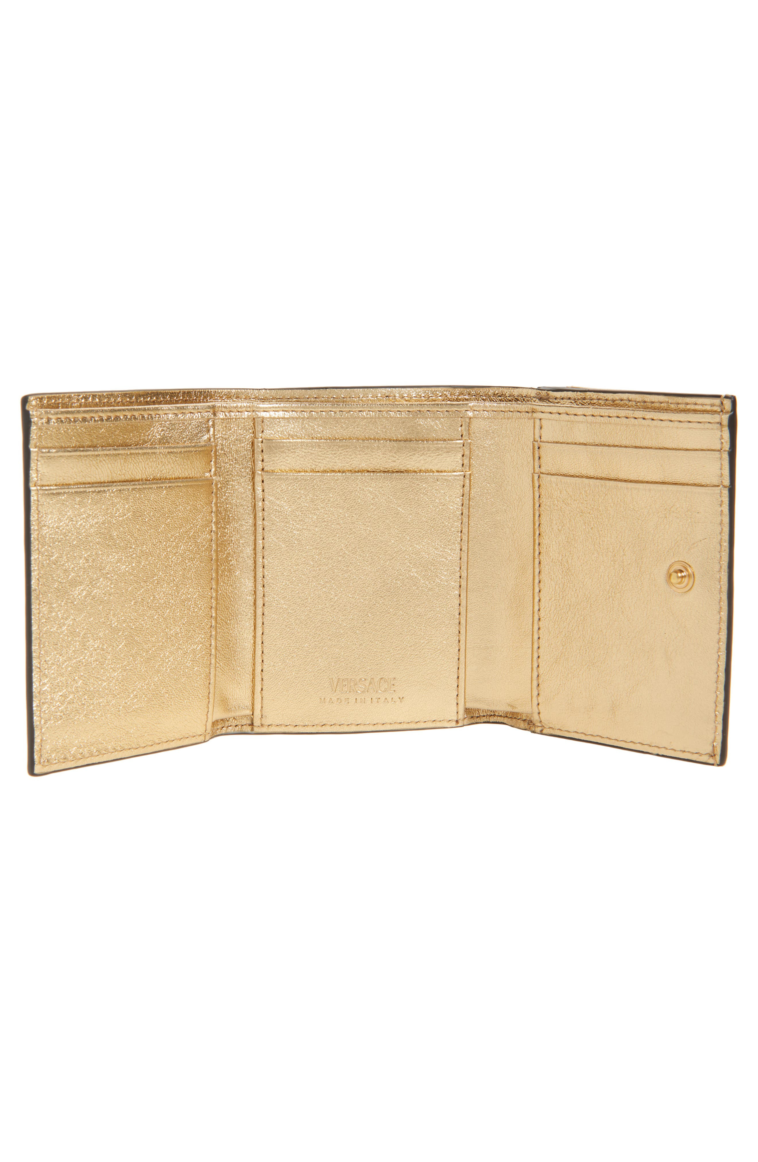 Versace Logo Metallic Leather Trifold Wallet in Mekong Gold Versace at Nordstrom - 2