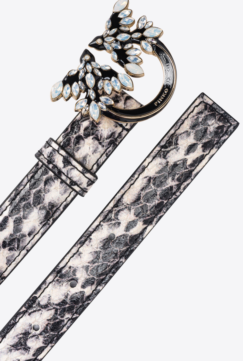 PINKO GALLERIA THIN 2CM REPTILE-PRINT BELT WITH LOVE BIRDS BUCKLE 3