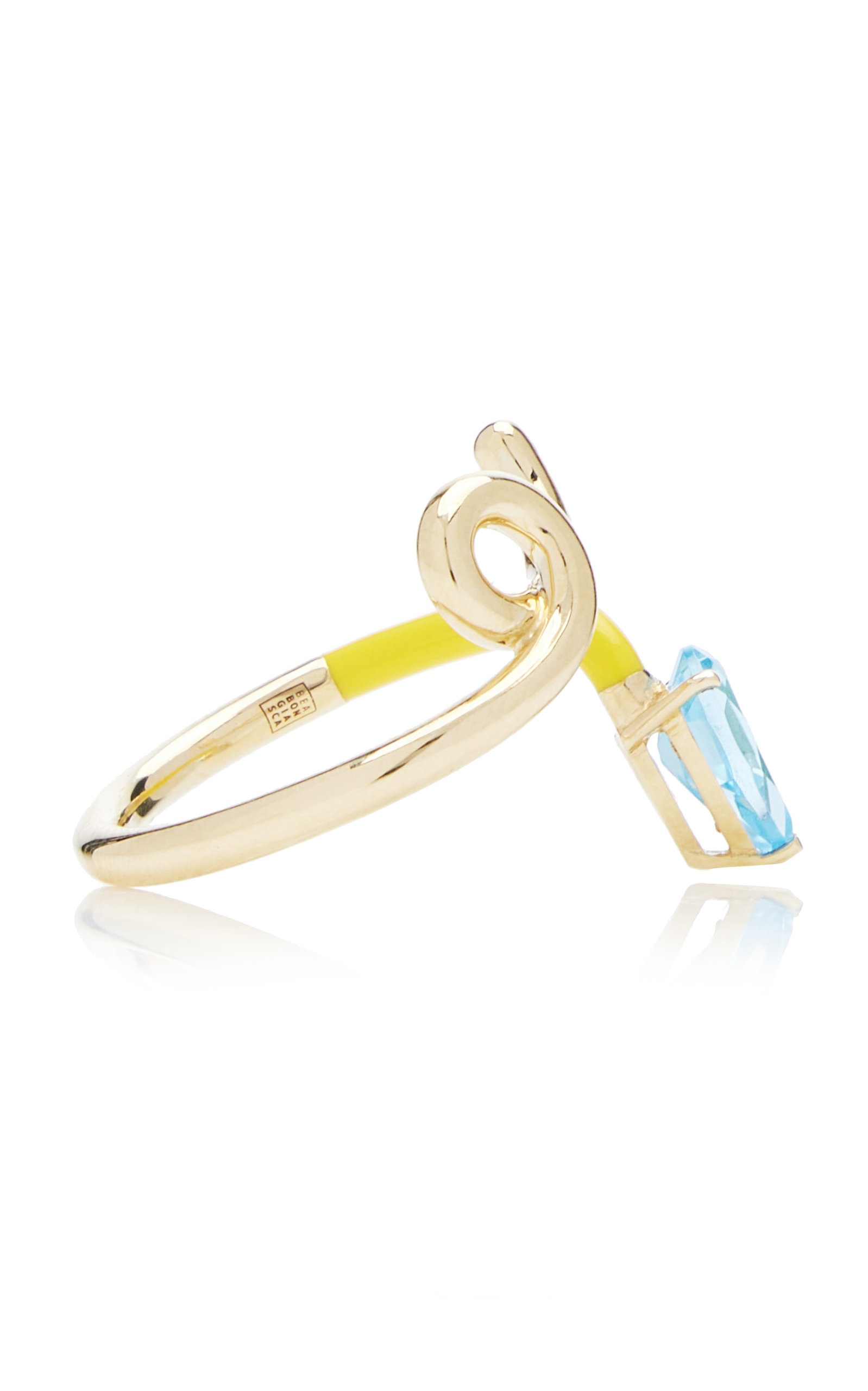 B 9K Yellow Gold Topaz Enameled Ring multi - 5