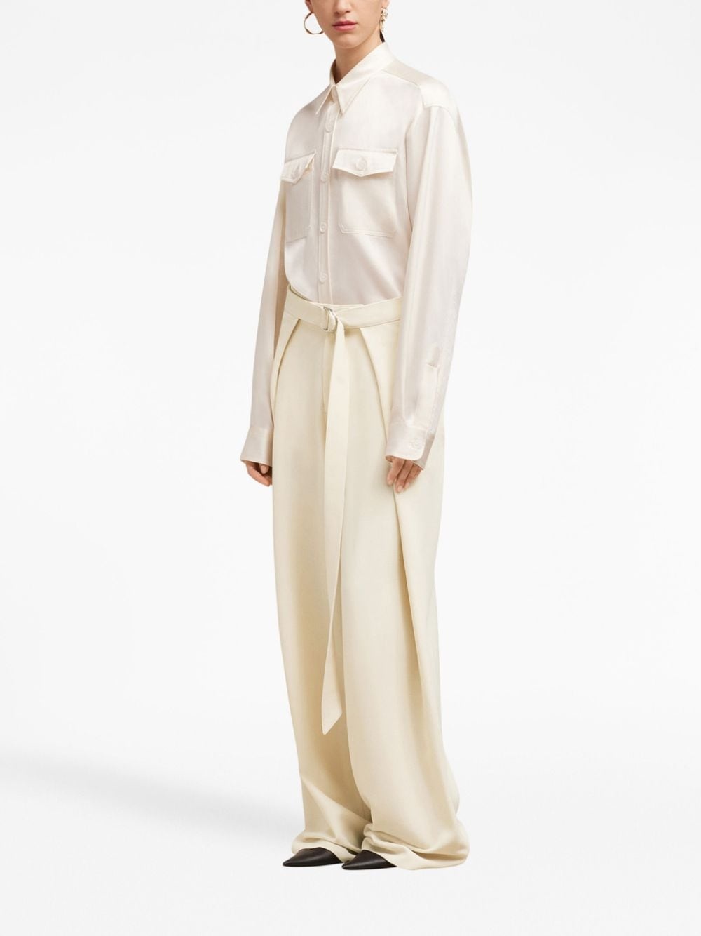 layered wide-leg belted trousers - 3