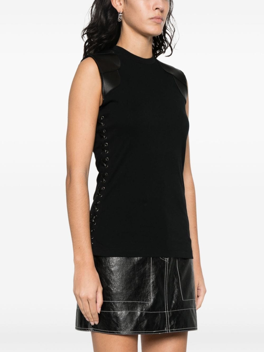 leather-trim cotton top - 3