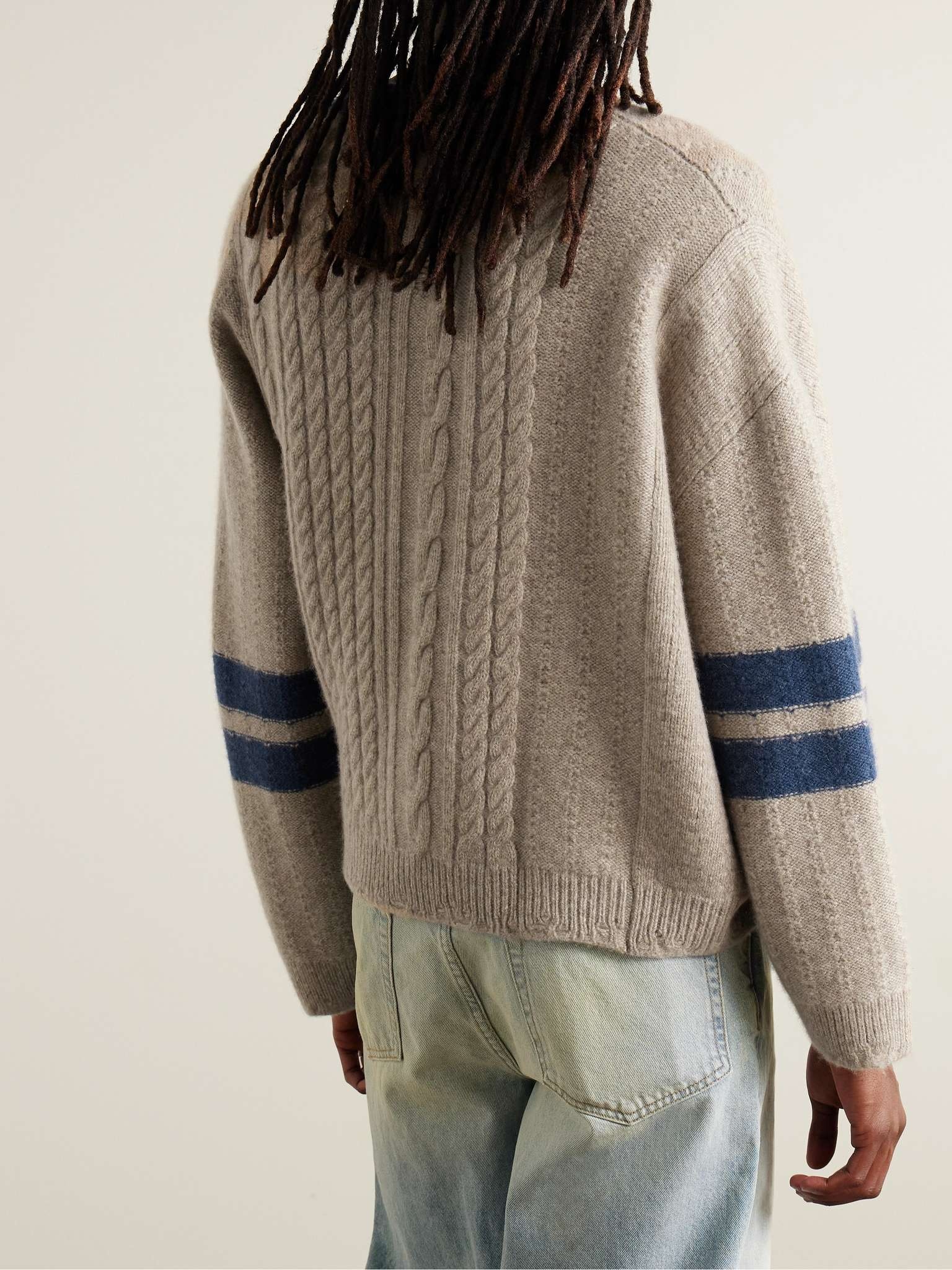 Asymmetric Striped Brushed-Cashmere Sweater - 3