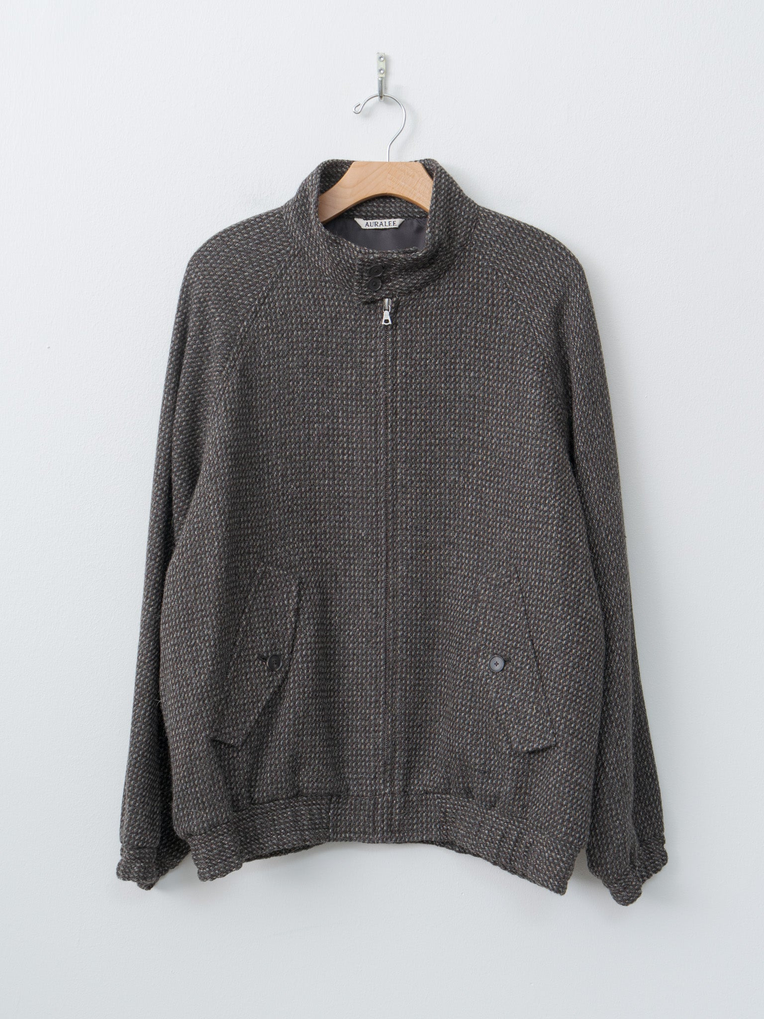 Alpaca Wool Silk Tweed Zip Blouson - Gray Brown Hairline - 1
