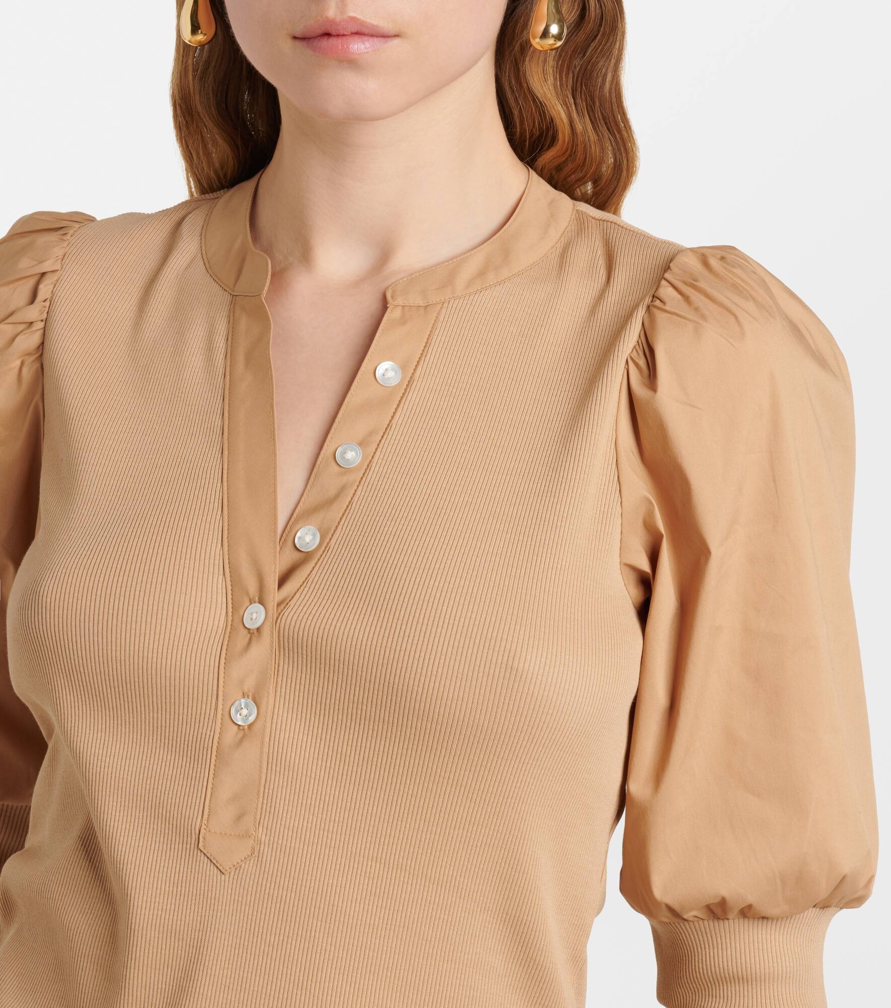 Puff-sleeve cotton-blend top - 4