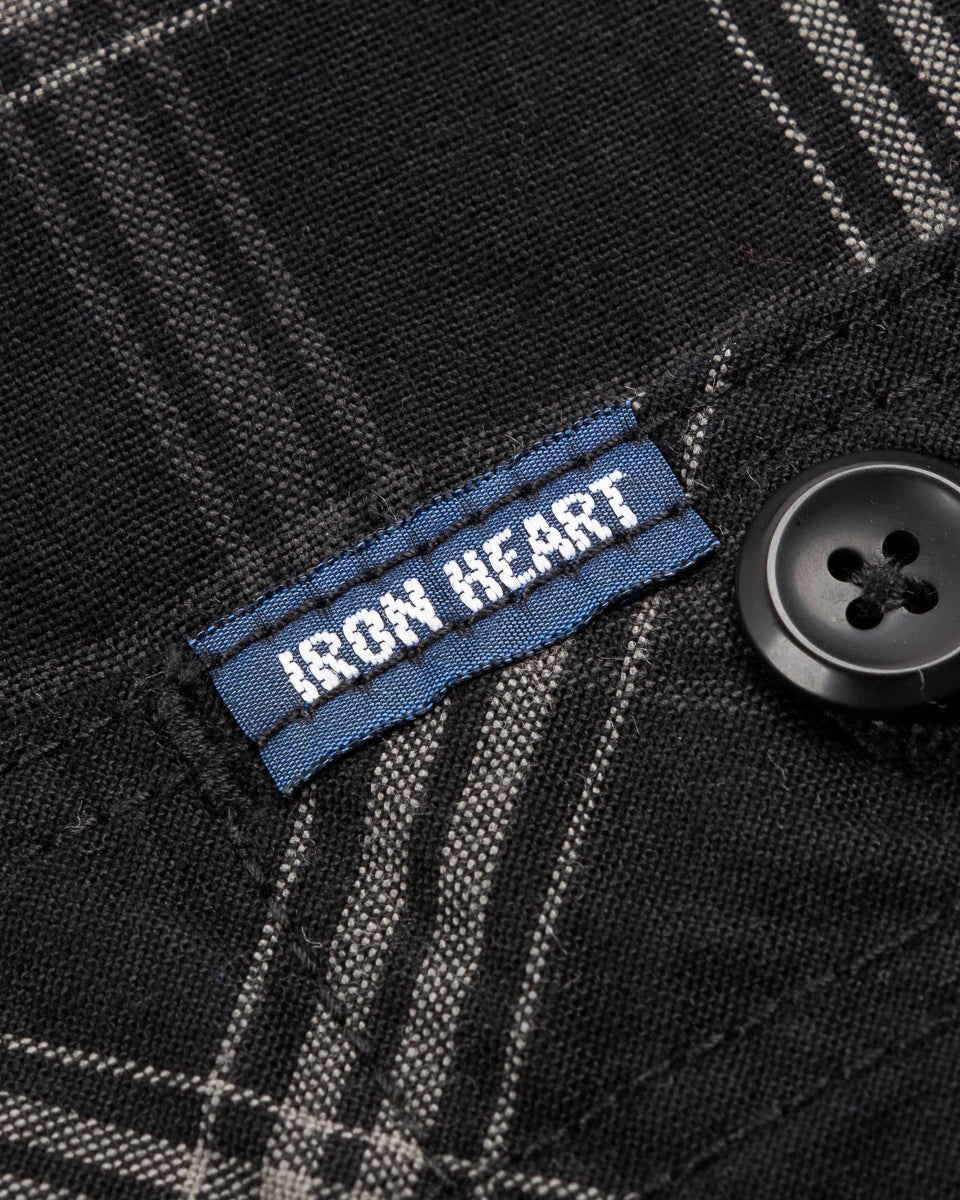 5OZ SELVEDGE SHORT SLEEVED MADRAS CHECK WORK SHIRT - BLACK - 14