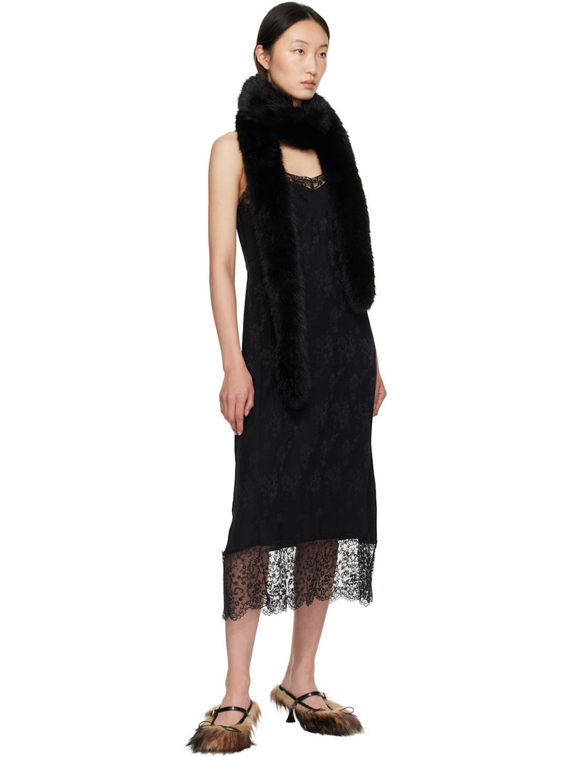 Simone Rocha Black Slim Faux Fur Scarf outlook