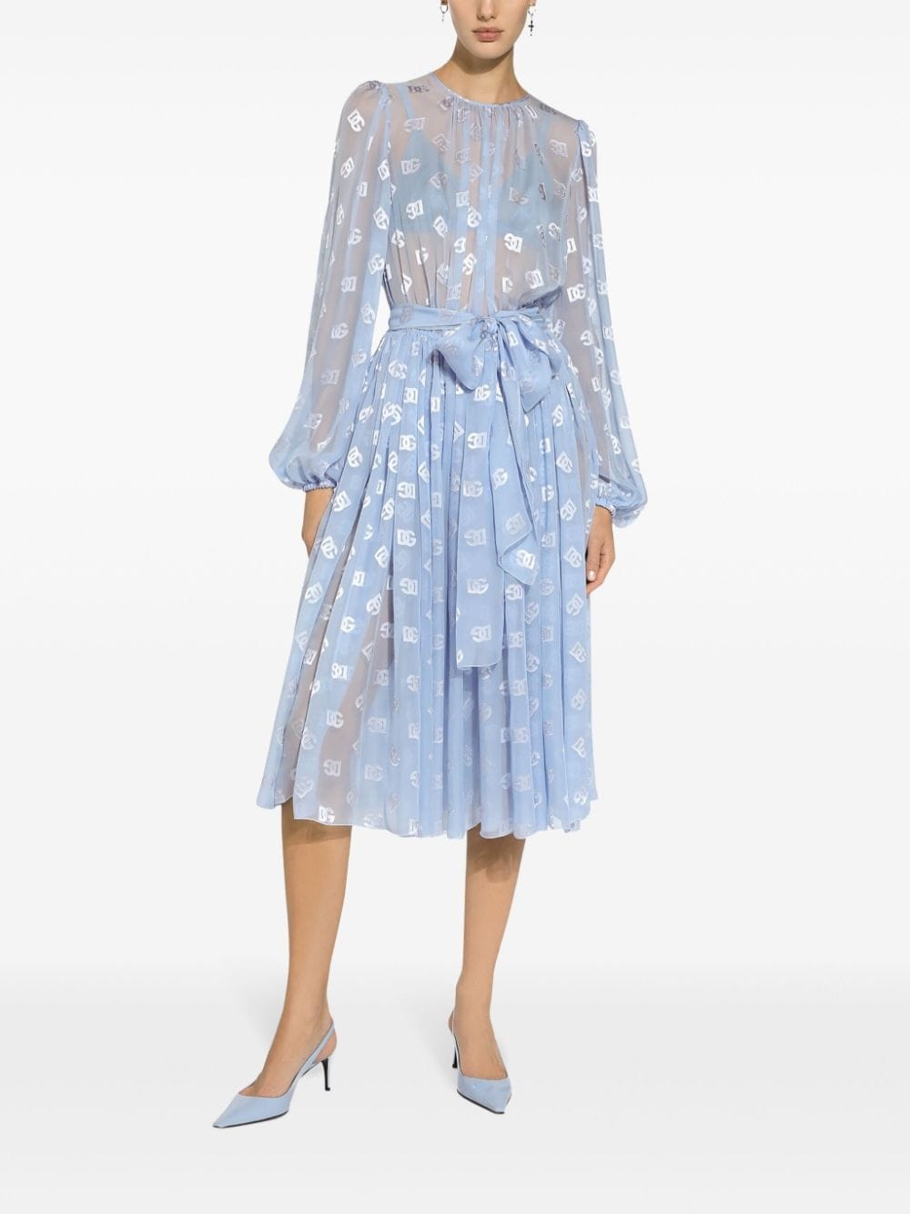 monogram-jacquard chiffon midi dress - 3