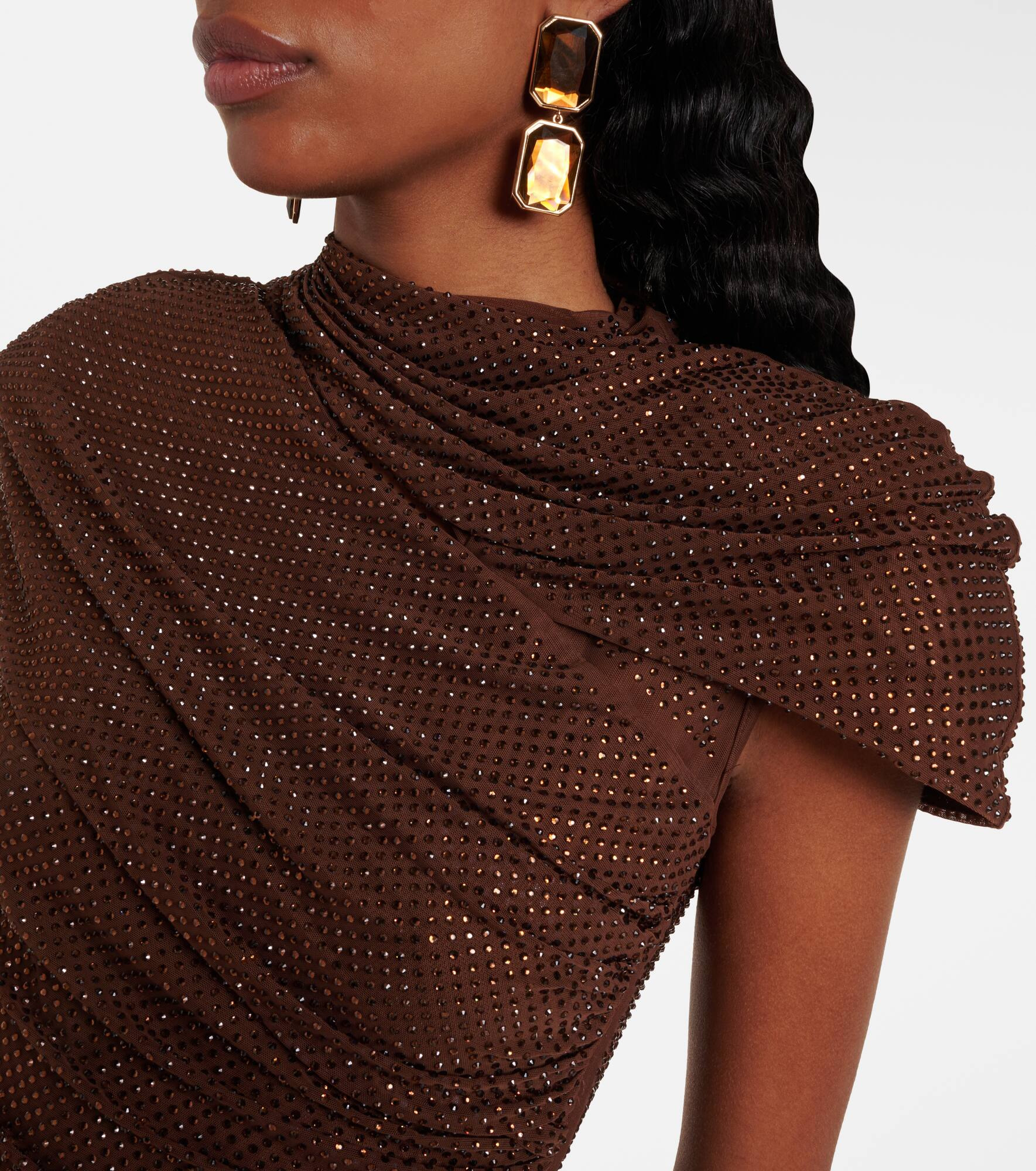 Crystal-embellished draped mesh top - 4