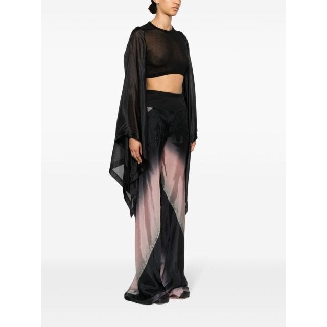 Tシャツ・カットソー RICK OWENS SS24 FLAG CROP TOP (RP01D2232 UCSH09) Rick Owens Flag crop top with long sheer sleeves | genteroma