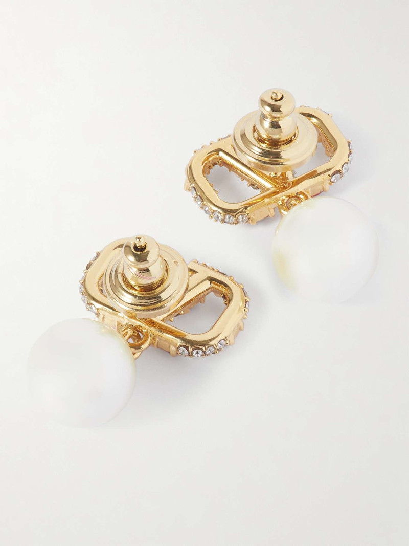 VLOGO gold-tone, enamel, crystal and faux pearl earrings. 3