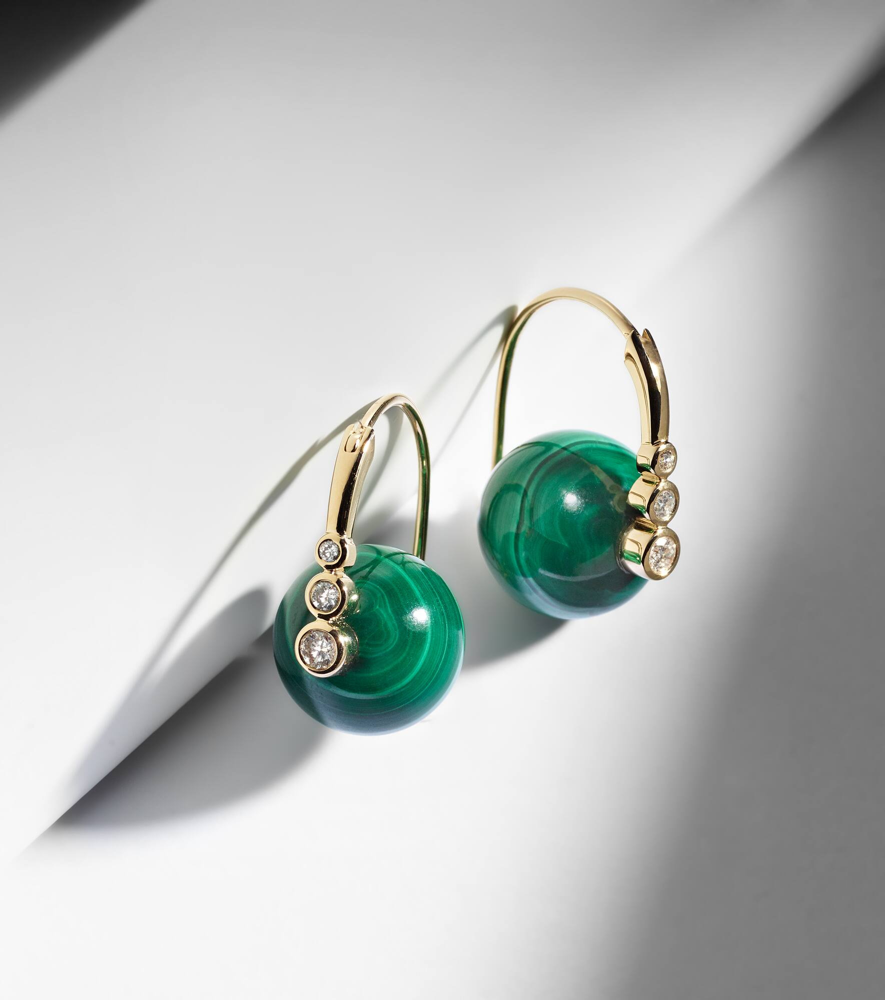 14kt gold earrings with diamonds and malachites - 5