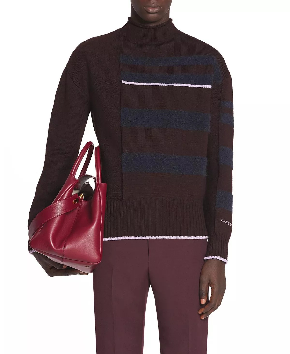 Striped Mock Turtleneck Sweater - 1