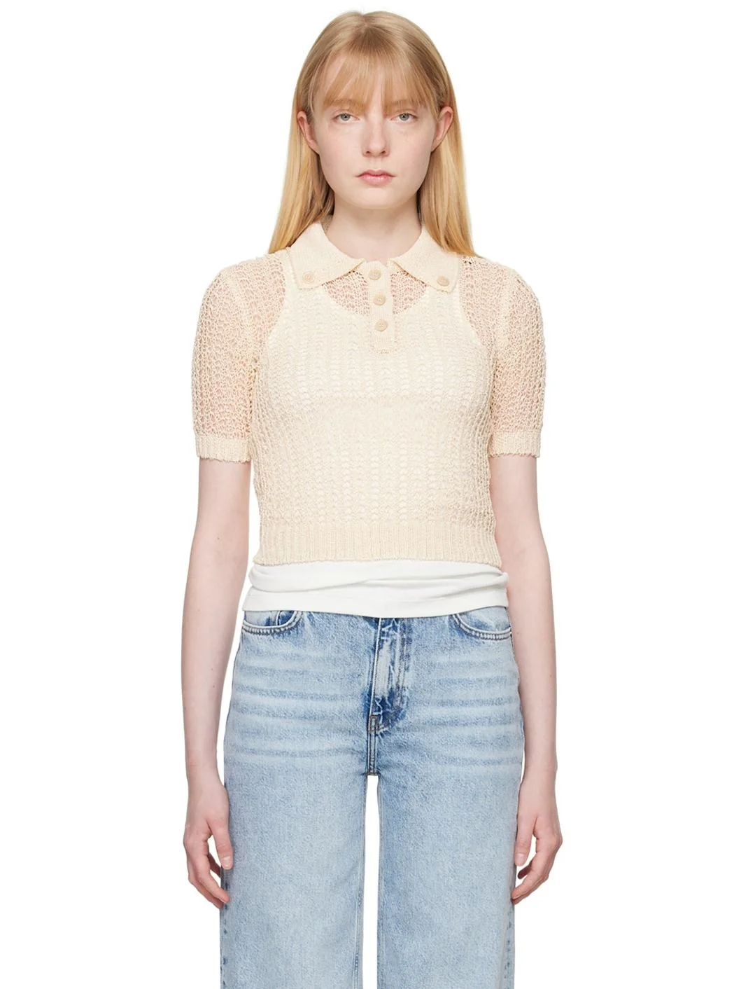 Beige Net Crop Polo - 1