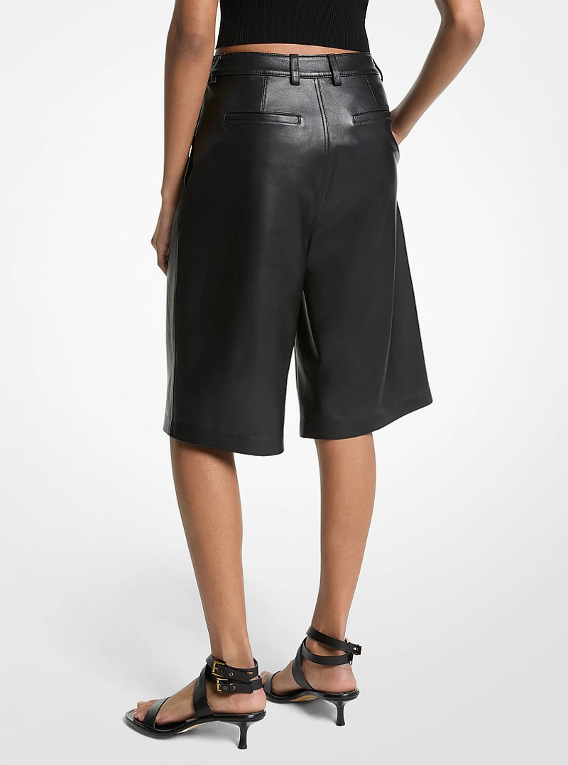 MICHAEL KORS Pleated Leather Bermuda Shorts outlook