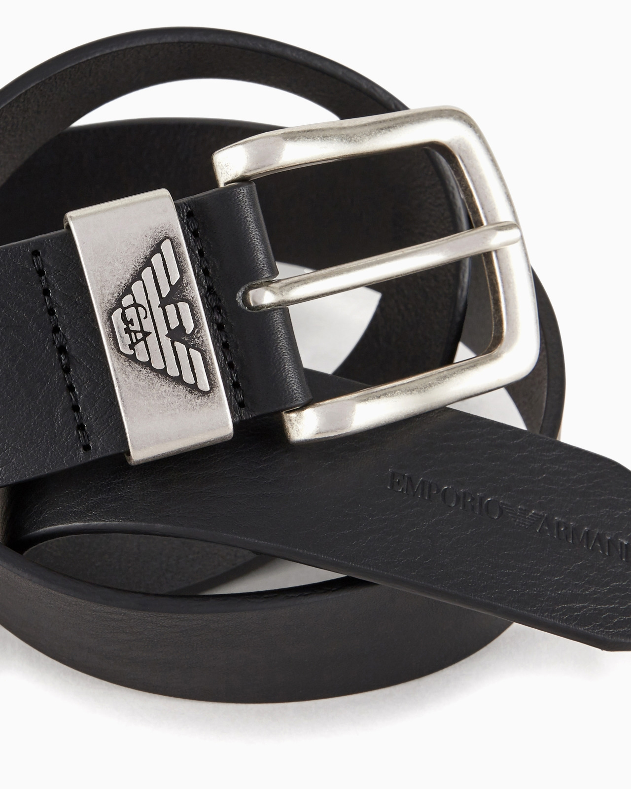 LEATHER BELT WITH LOGO BUCKLE - 2