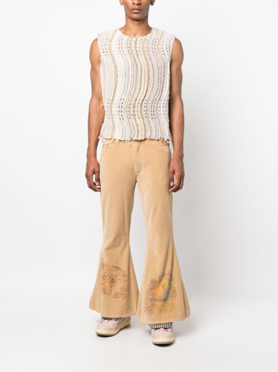 ERL illustration-print corduroy flared trousers outlook