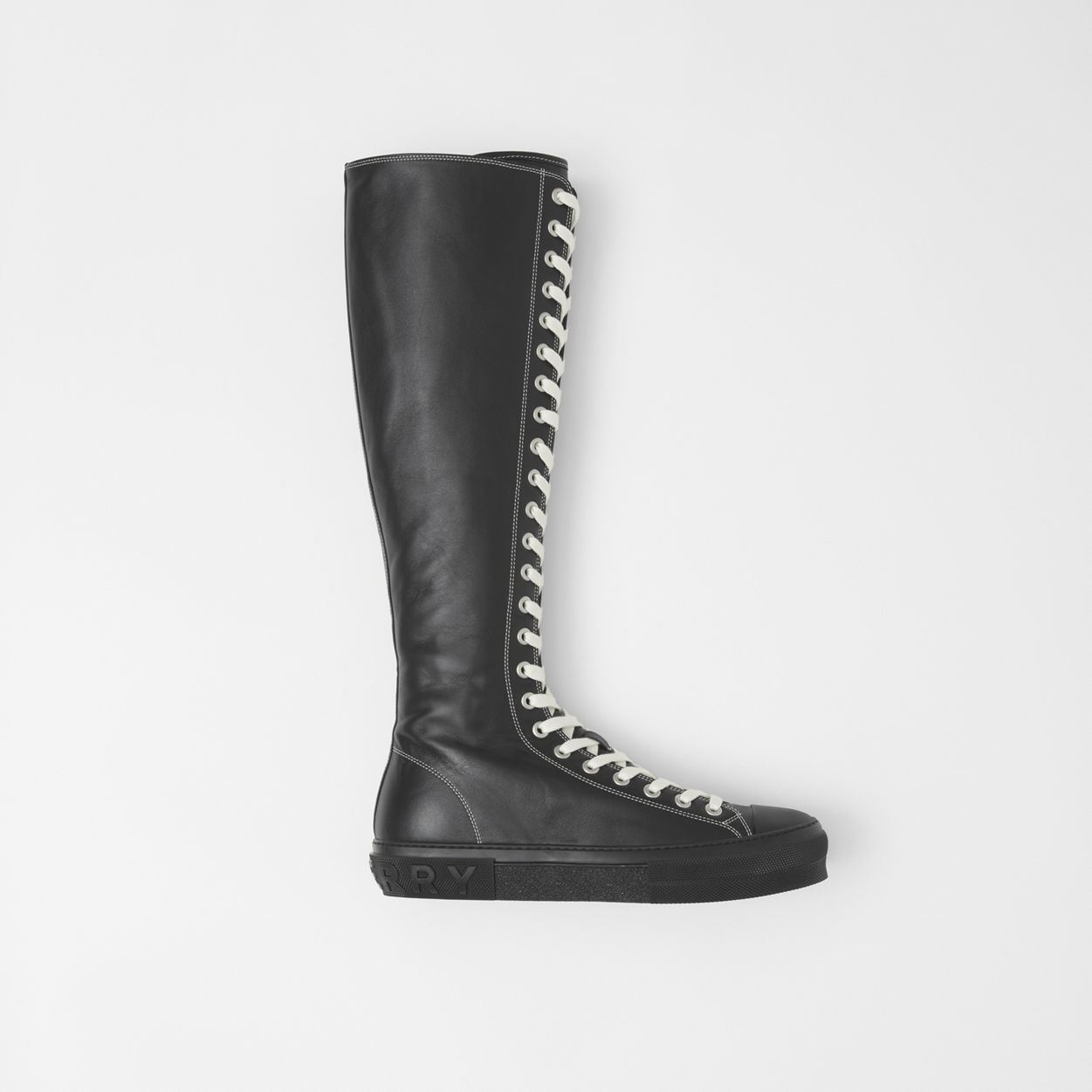 Topstitched Leather Knee-high Sneakers - 1
