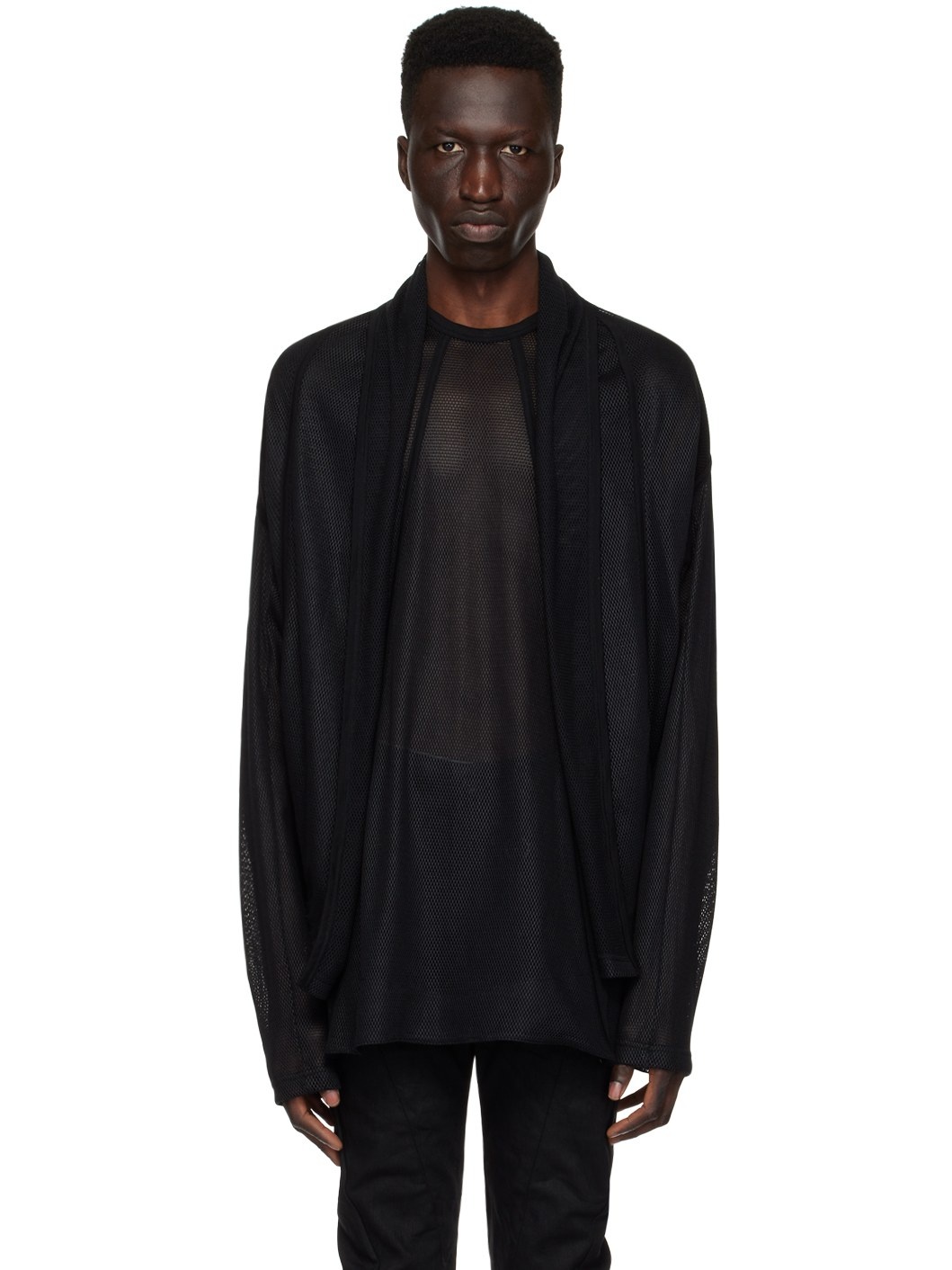 Black Drape Neck Cardigan - 1
