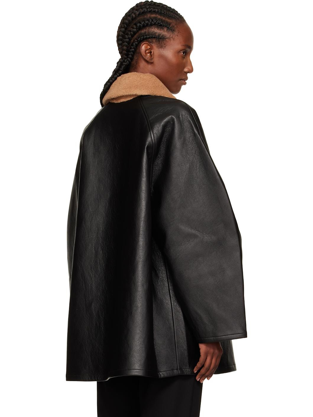 Black Aviator Midi Faux-Leather Coat - 3