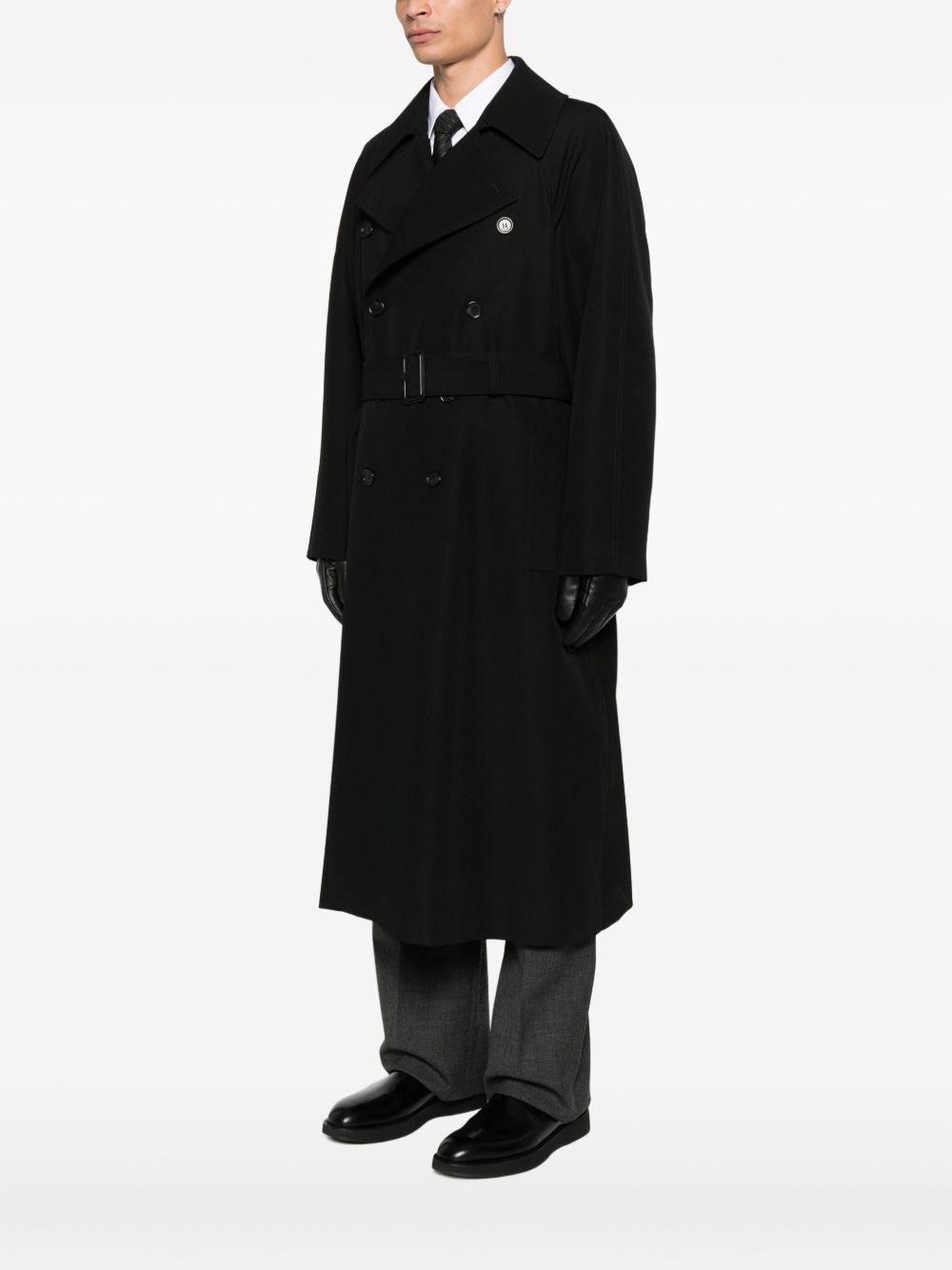 button-fastening belted jacket - 3