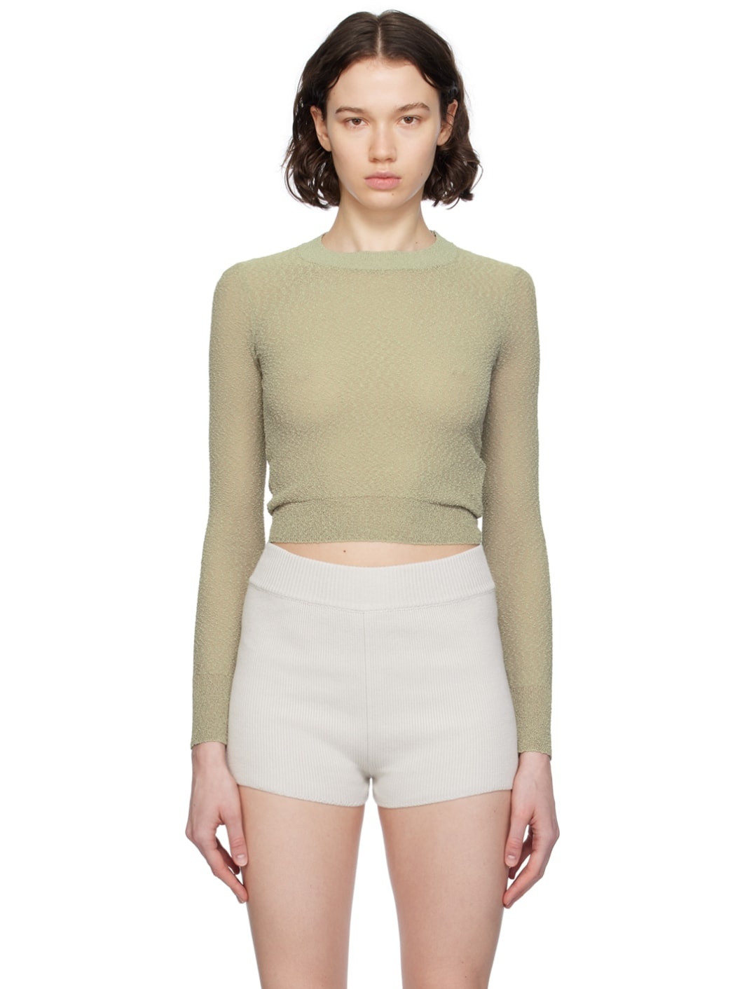 Khaki Cropped Sweater - 1