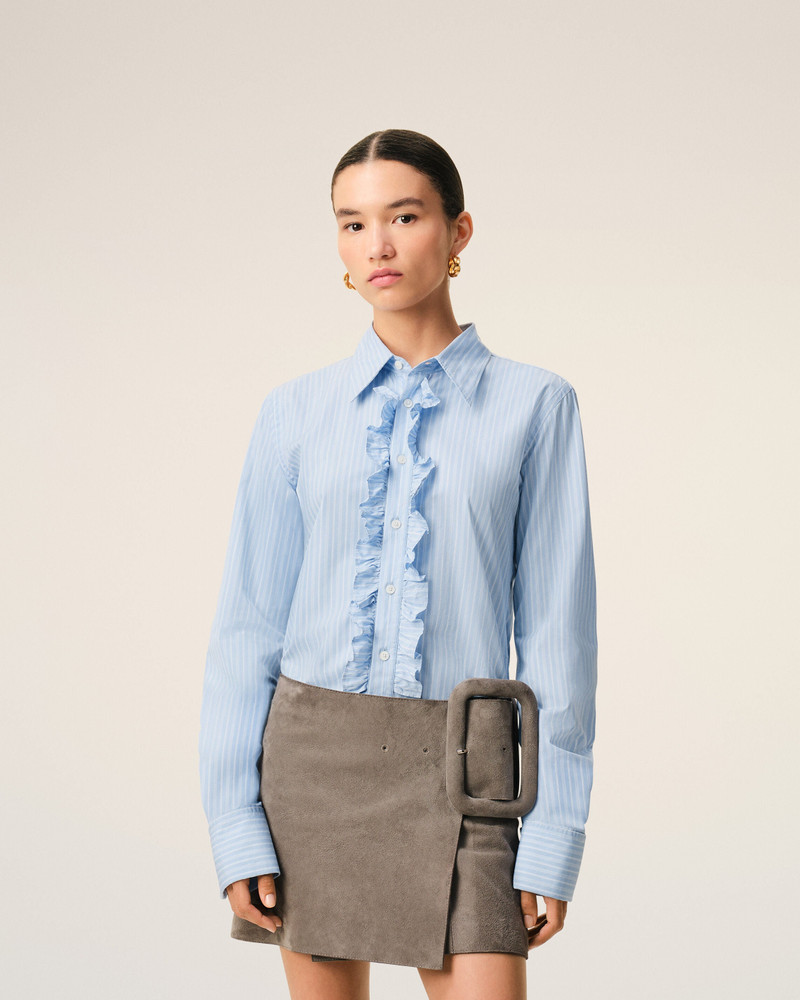 BLUE COTTON LONG SLEEVE RUFFLED ADJUSTED SHIRT 3