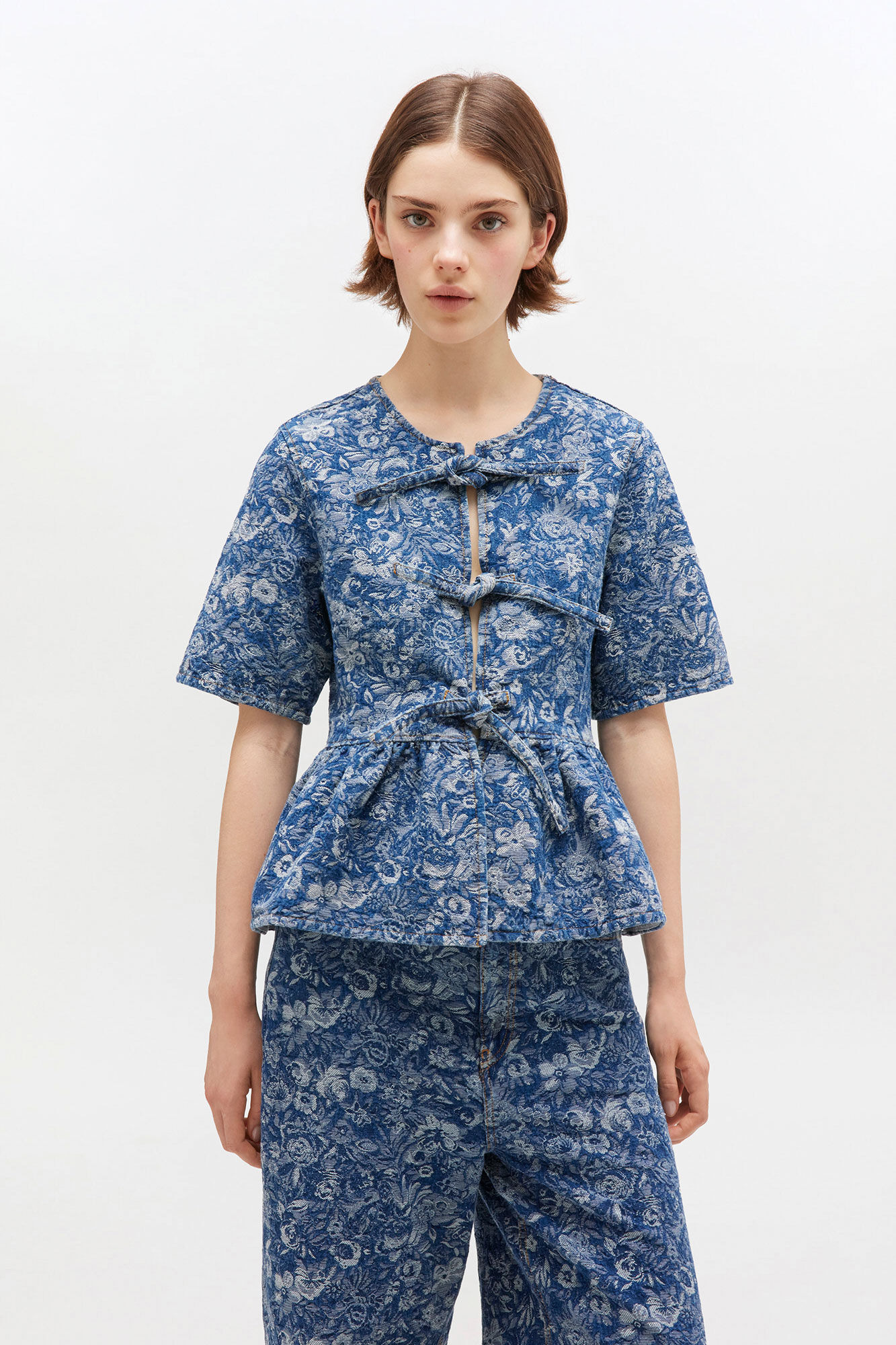 BLUE TAPESTRY PEPLUM BLOUSE - 2