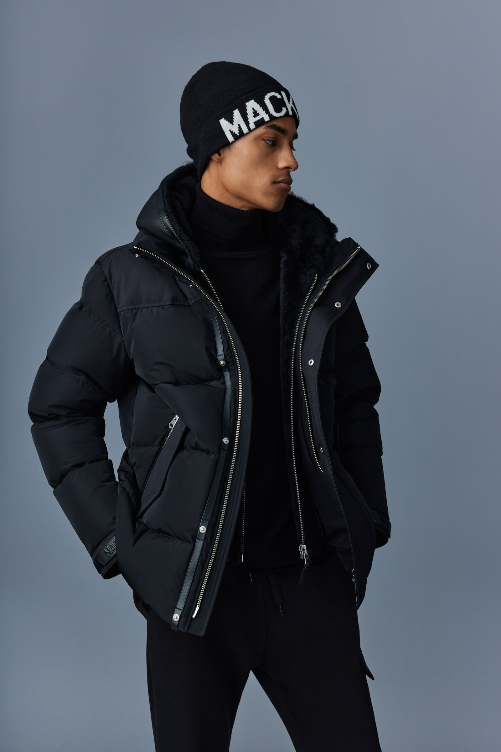 RILEY classic down jacket with removable shearling bib - 5