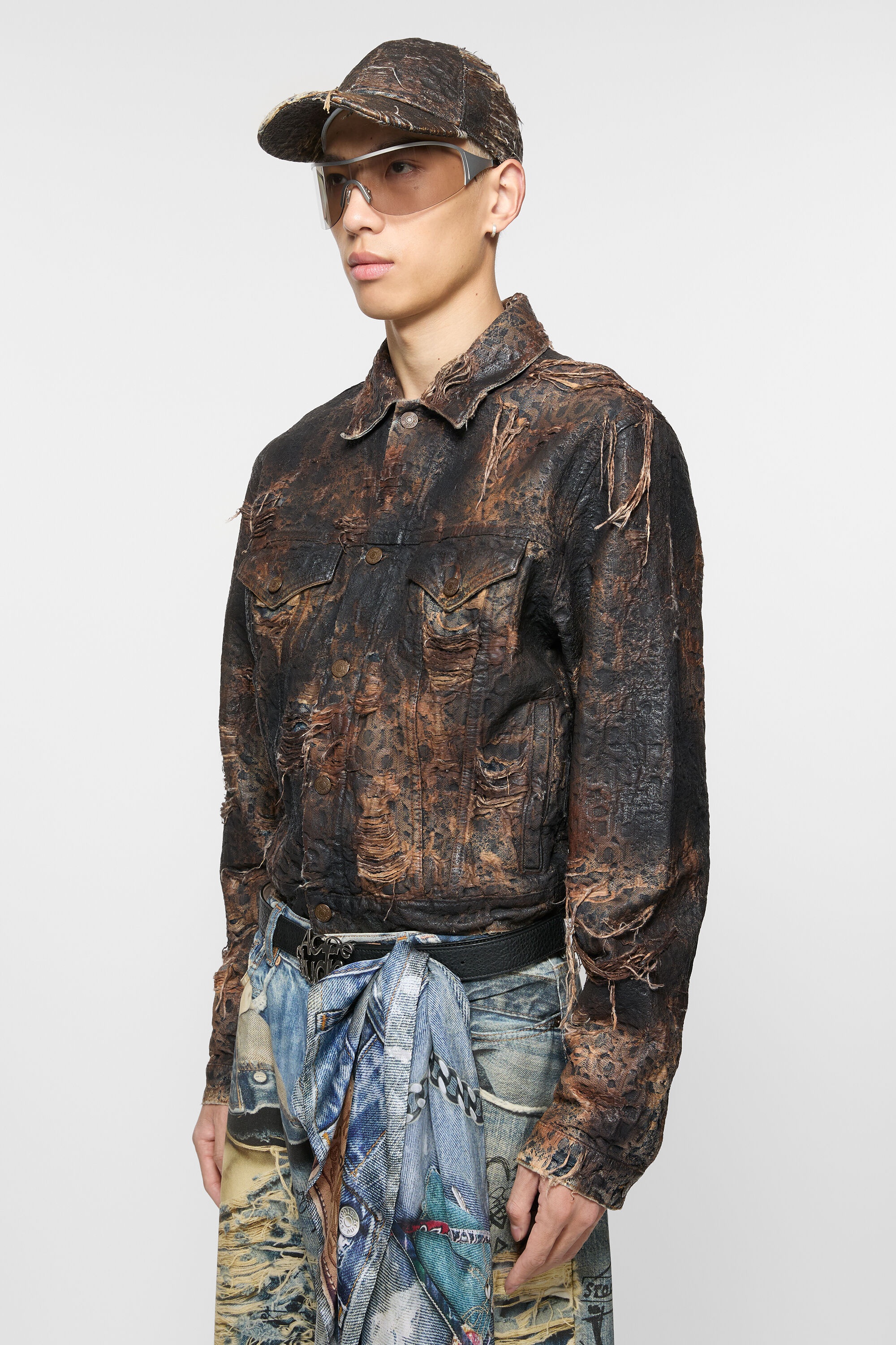 Distressed monogram denim jacket - Regular fit - Brown - 3